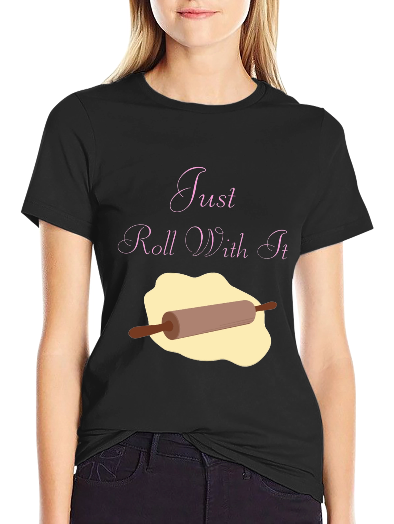 Black Just Roll With It Funny Baking T-Shirt view 2