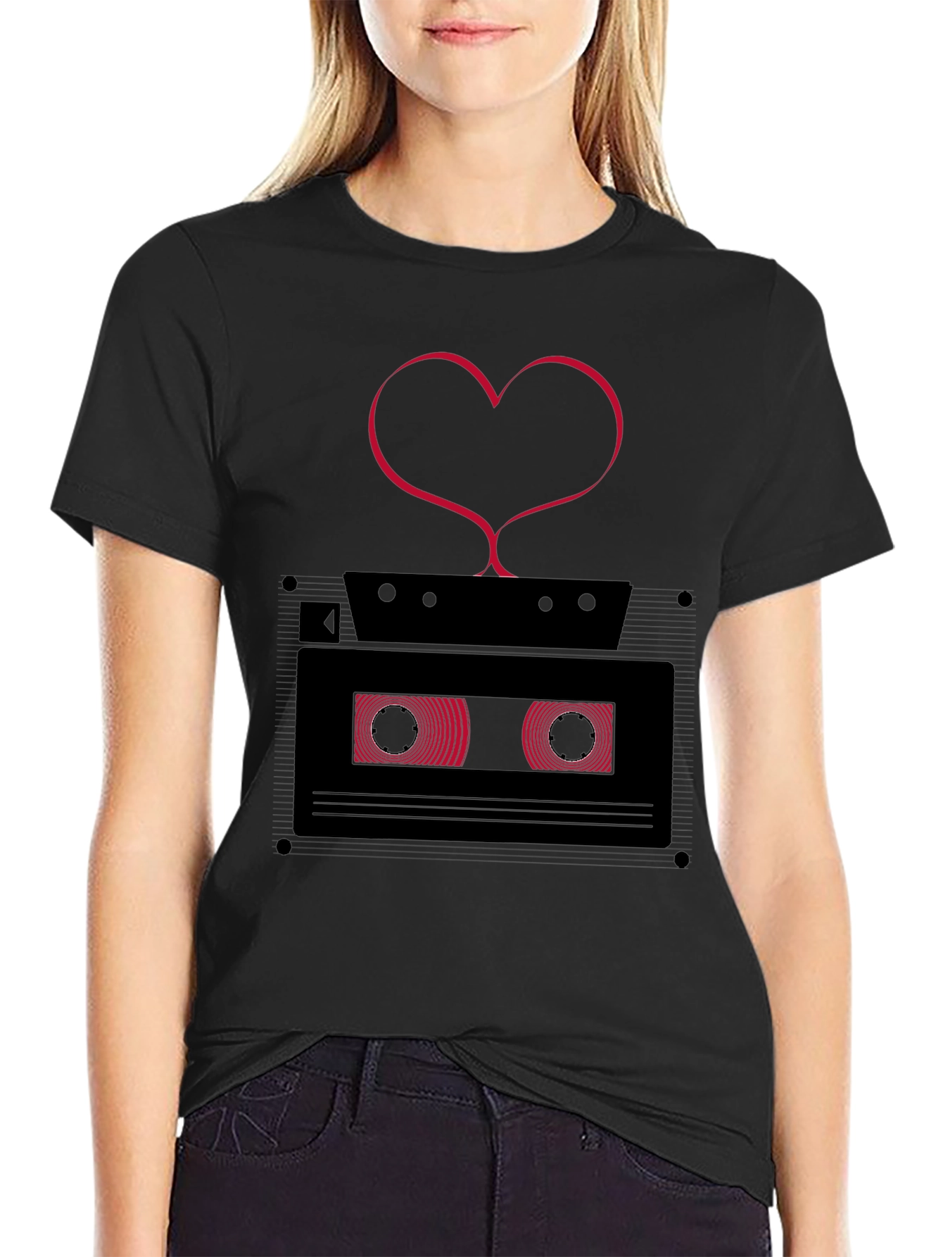 Black Retro Love Cassette Tape Graphic Tee - Men's Black T-Shirt view 2