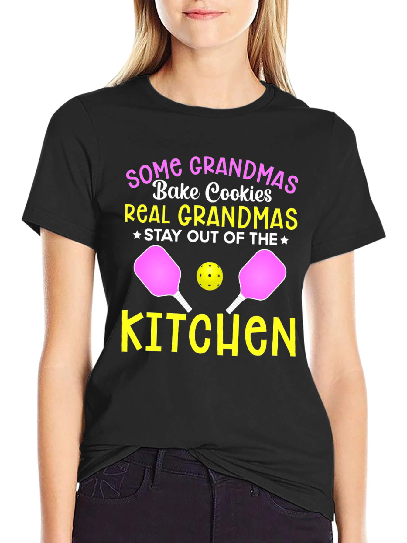 Black Pickleball Grandmas Stay Out of the Kitchen T-Shirt view 2