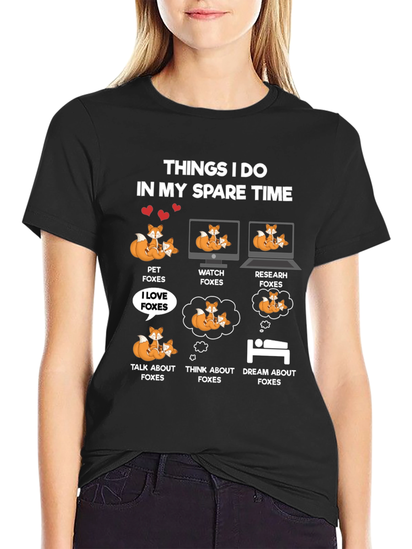 Black Funny Fox Lover T-Shirt - Spare Time Activities view 2