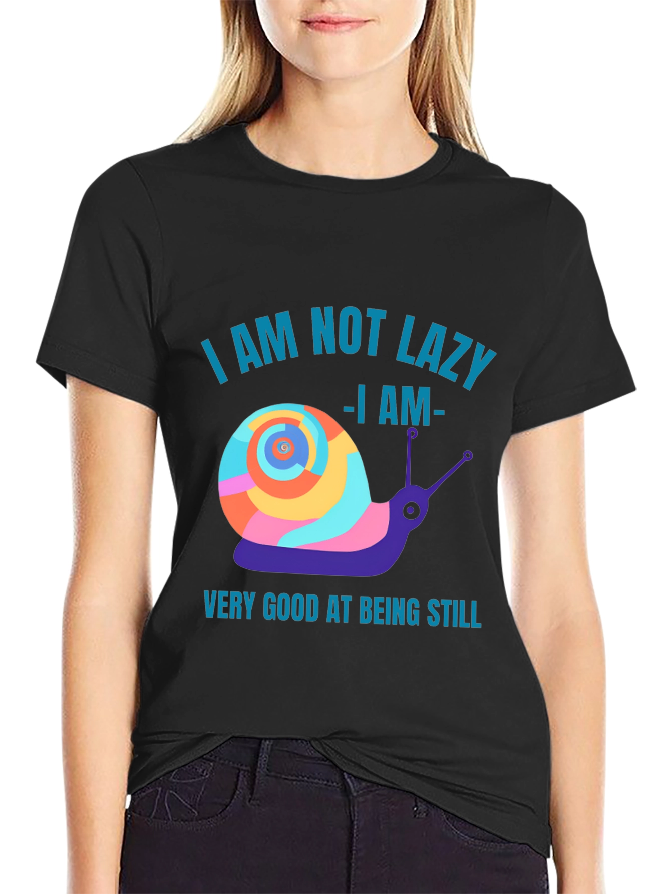 Black Funny Snail Graphic T-Shirt - Not Lazy view 2