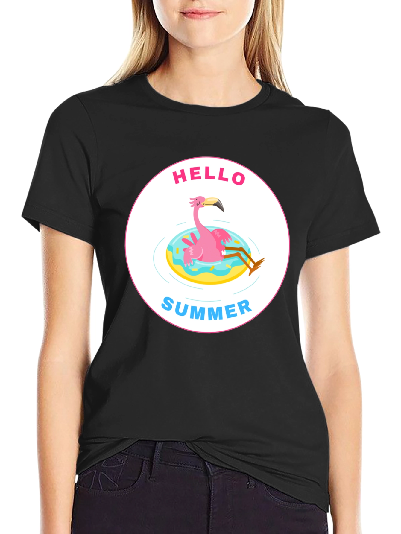 Black Hello Summer Flamingo Graphic Tee view 2