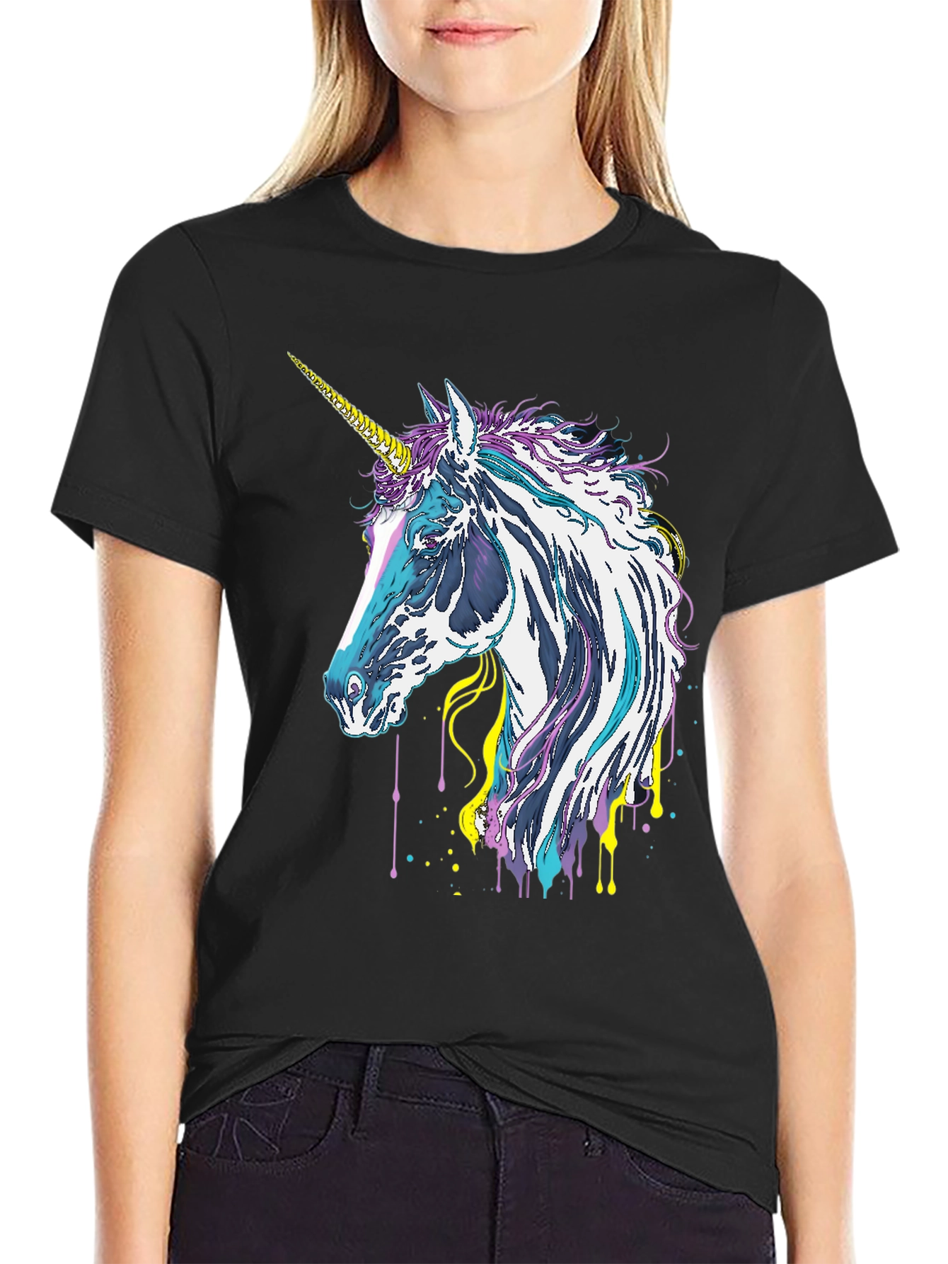 Black Unicorn Graphic Tee - Black Cotton Casual Shirt view 2