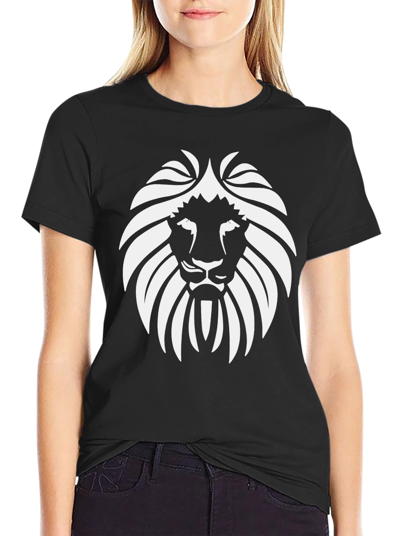 Black Bold Lion Graphic Tee - Black Cotton Comfort view 2