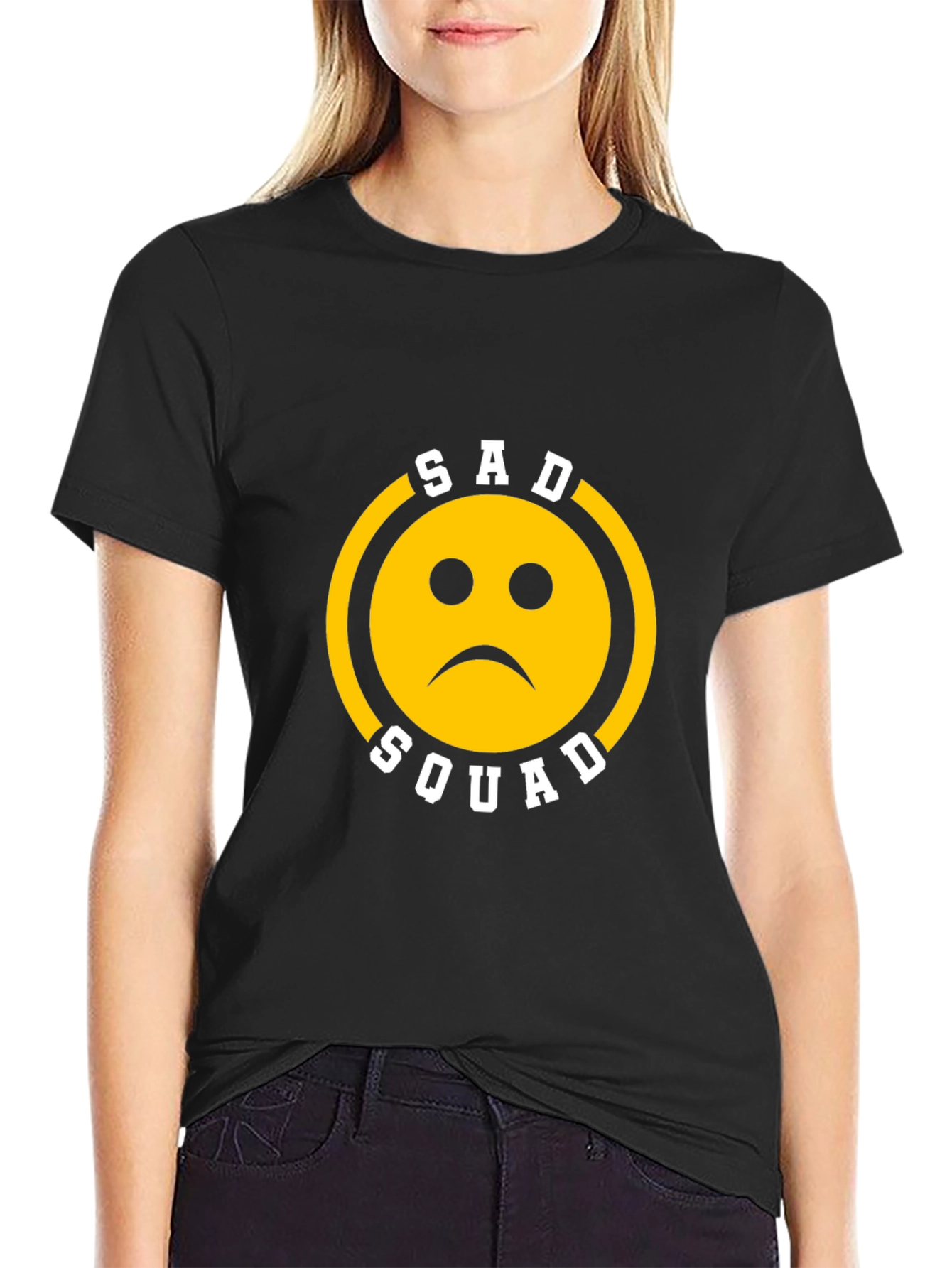 Black Sad Squad Graphic T-Shirt - Black Cotton Crew Neck view 2
