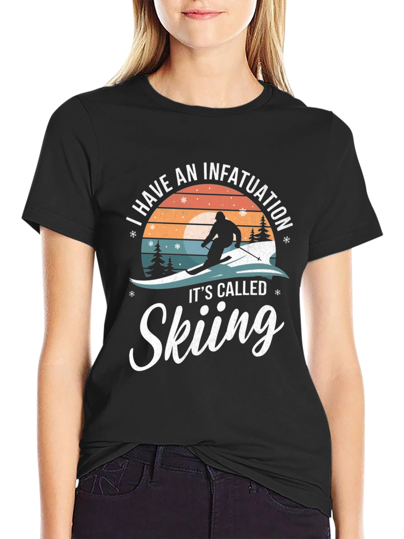 Black Skiing Infatuation Graphic Tee | Sporty Winter Shirt view 2