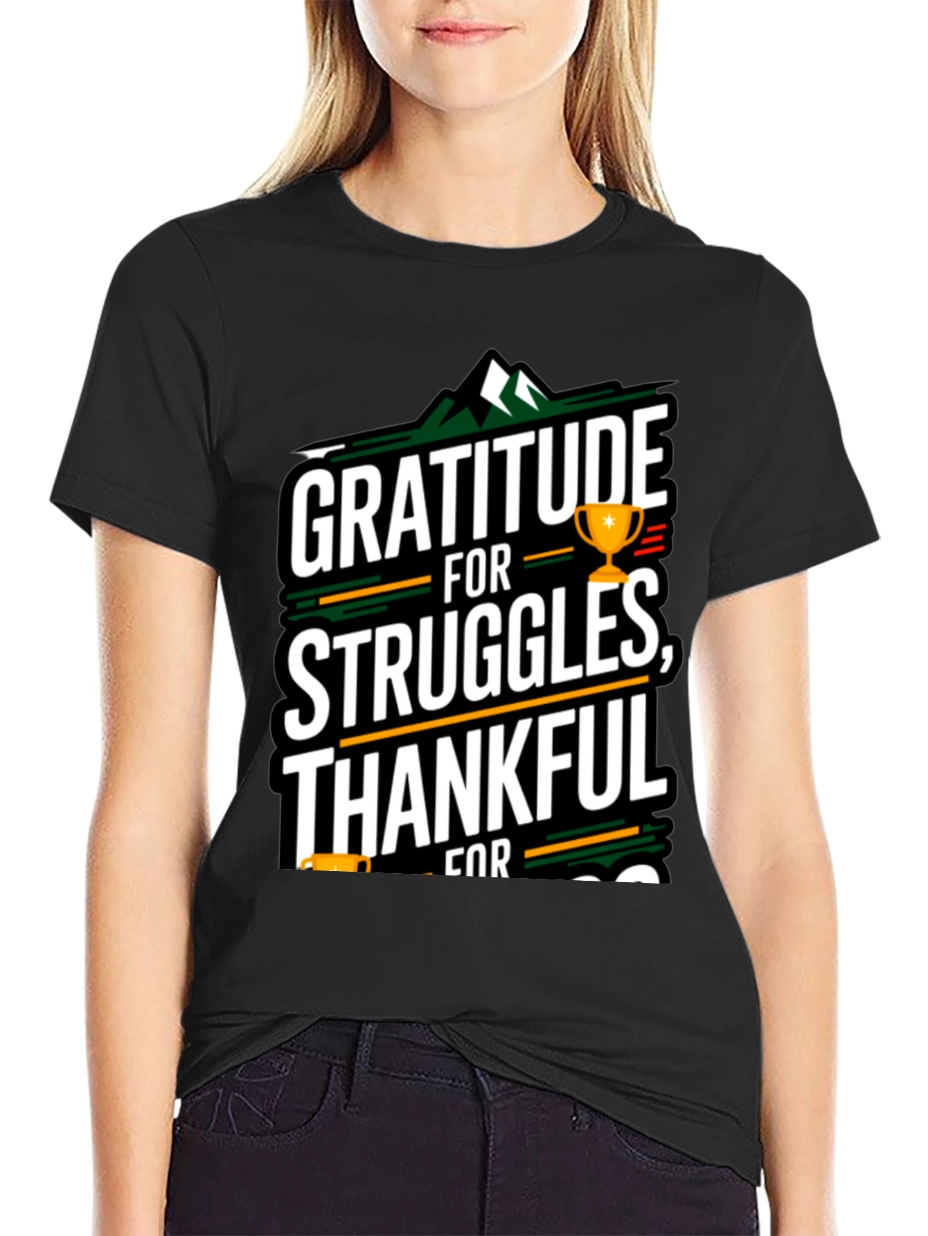 Black Gratitude T-Shirt - Thankful For Struggles view 2