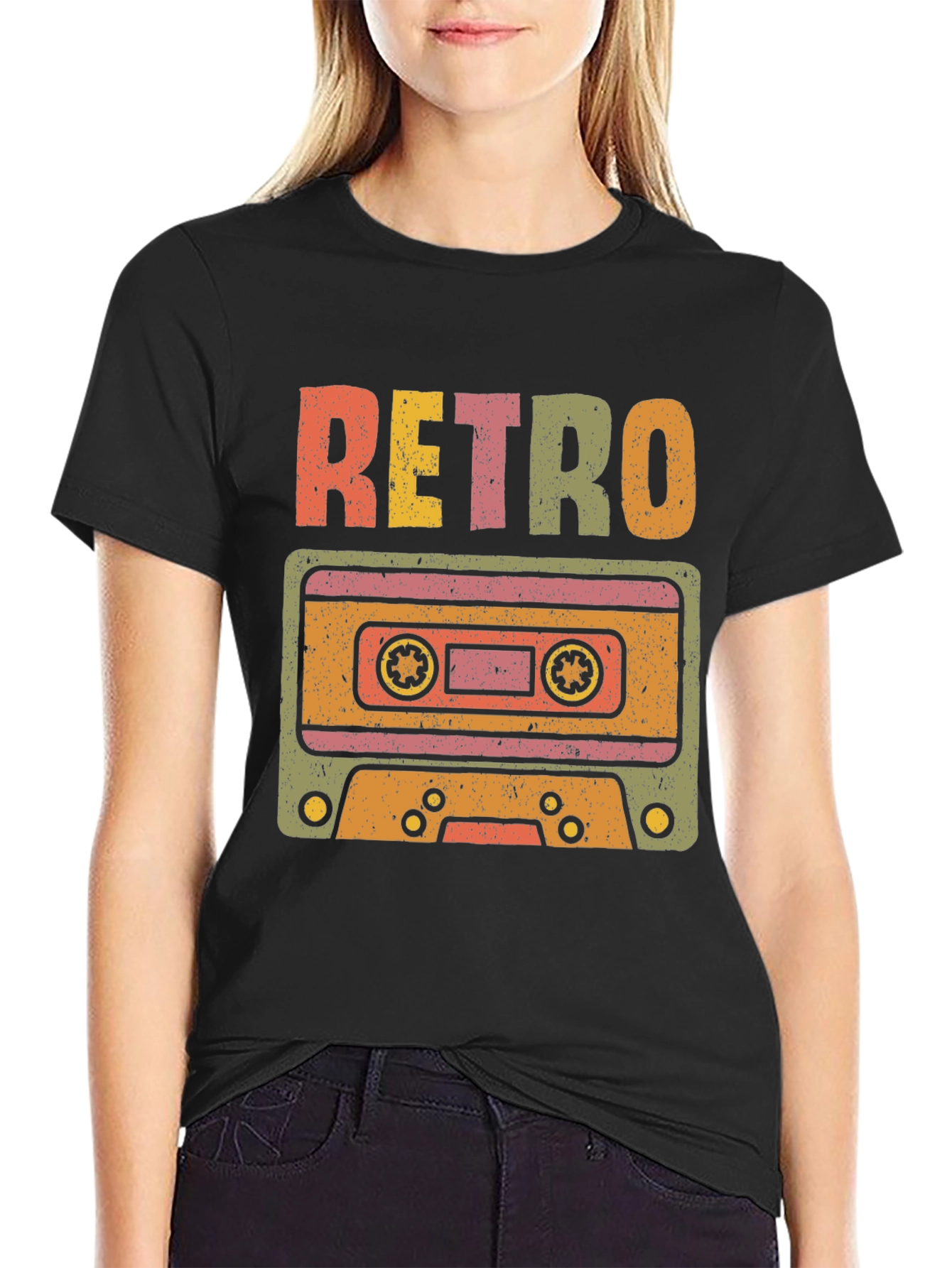 Black Retro Cassette Tape T-Shirt - Vintage Style view 2