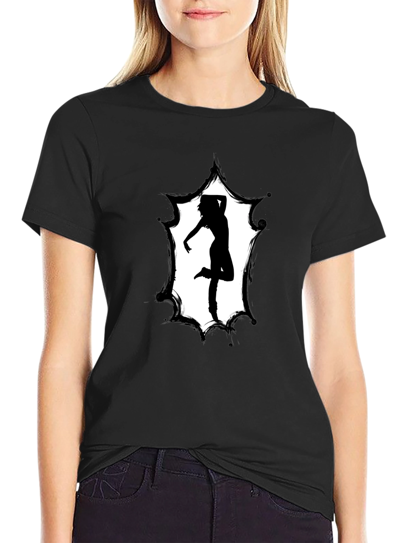Black Silhouette Dancer Graphic Tee - Modern Black T-Shirt view 2