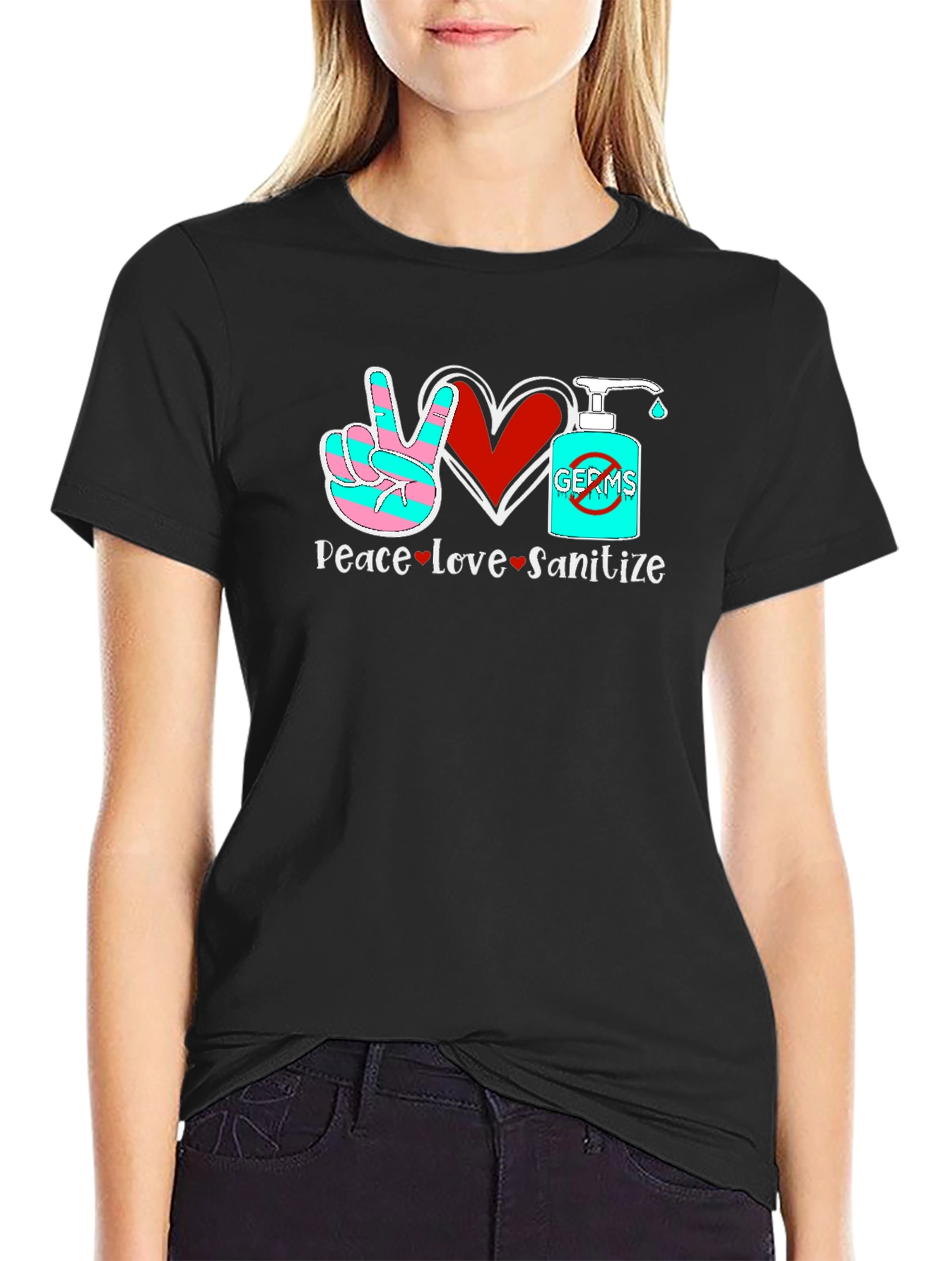 Black Peace Love Sanitize Graphic T-Shirt view 2