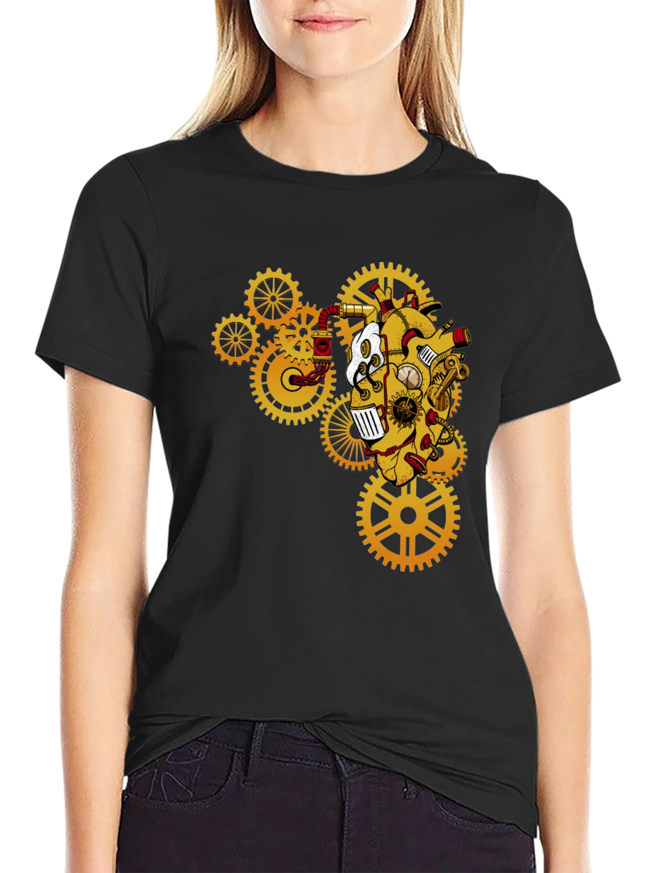 Black Steampunk Heart Gear T-Shirt view 2