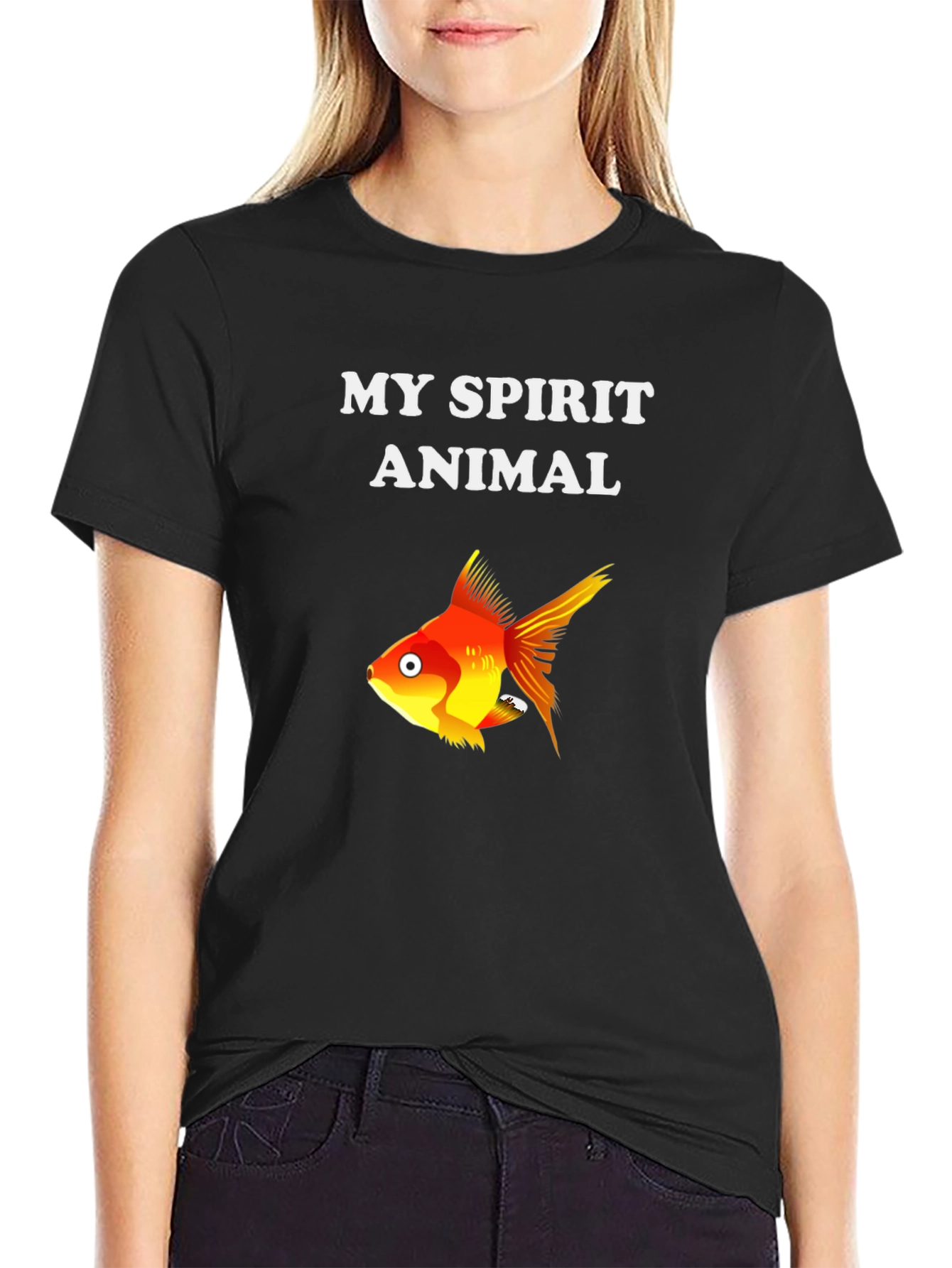 Black My Spirit Animal Goldfish Graphic Tee - Soft Cotton Blend view 2