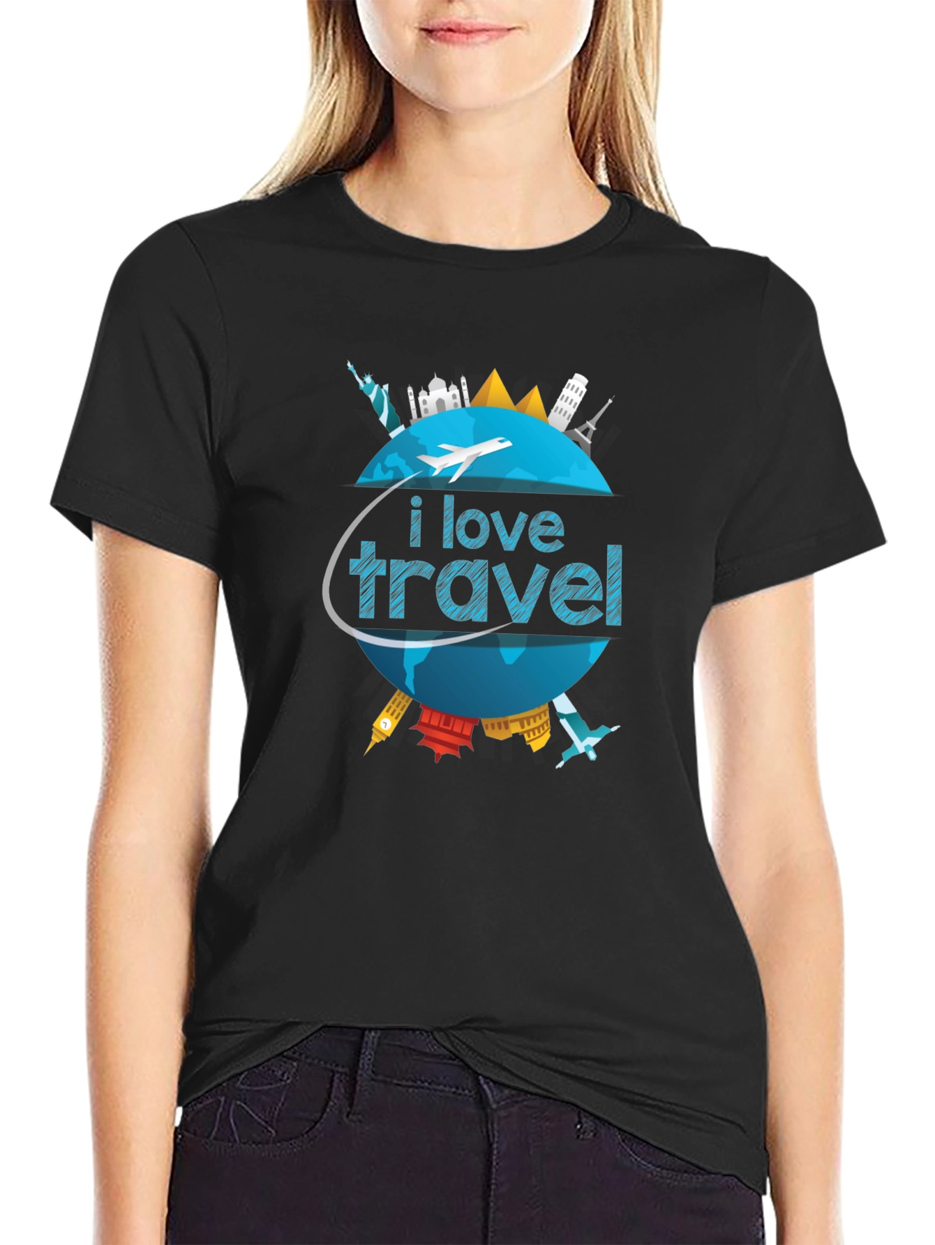 I Love Travel World Landmarks Graphic T-Shirt - 2