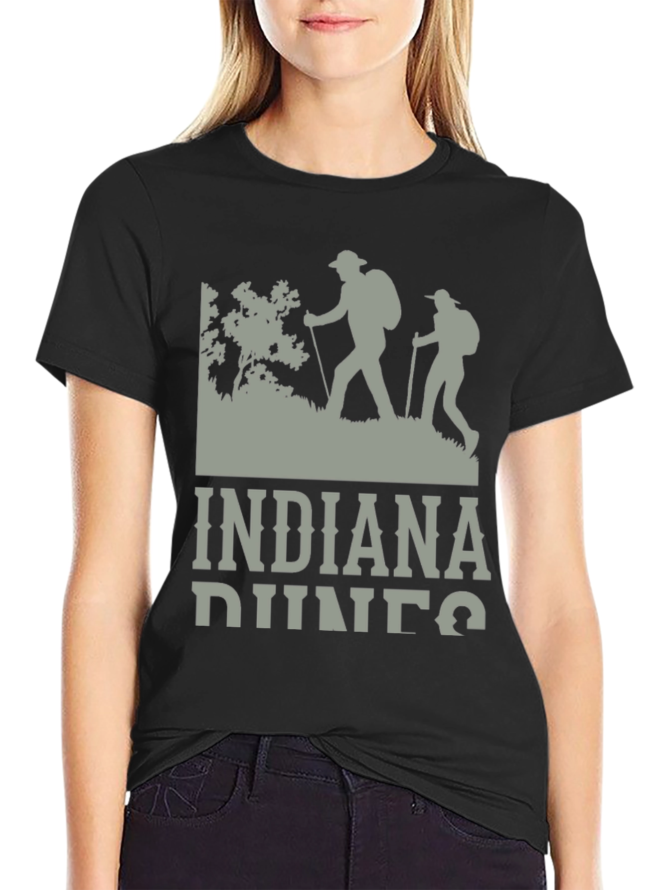 Black Indiana Dunes Hiking T-Shirt, Outdoor Adventure Tee view 2