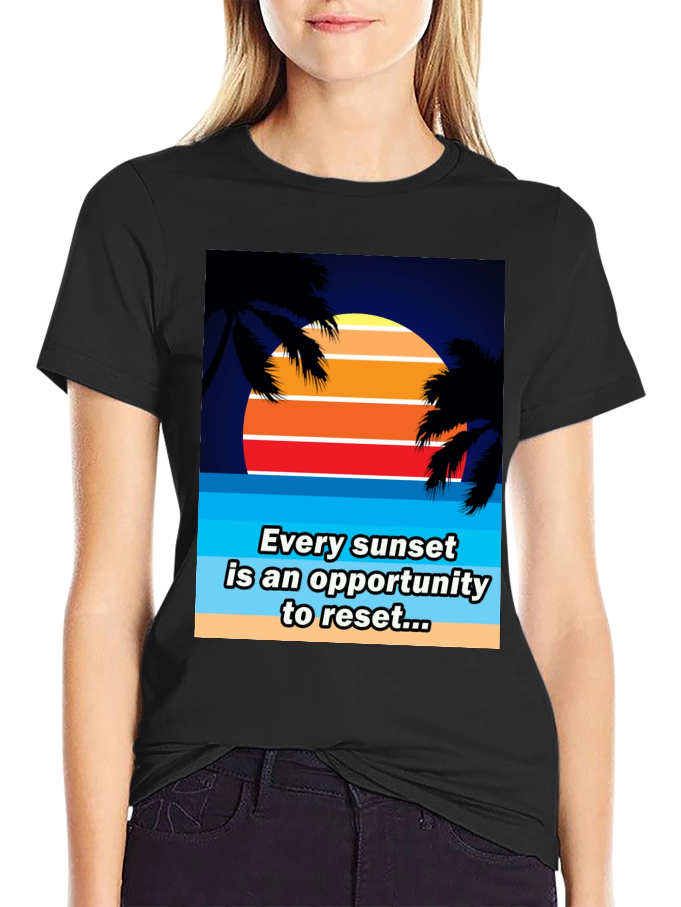 Black Sunset Reset Graphic Tee - Beach Vibes view 2
