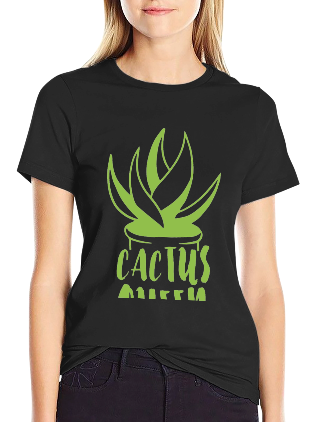 Black Cactus Queen Black T-Shirt - Stylish Plant Lover Tee view 2