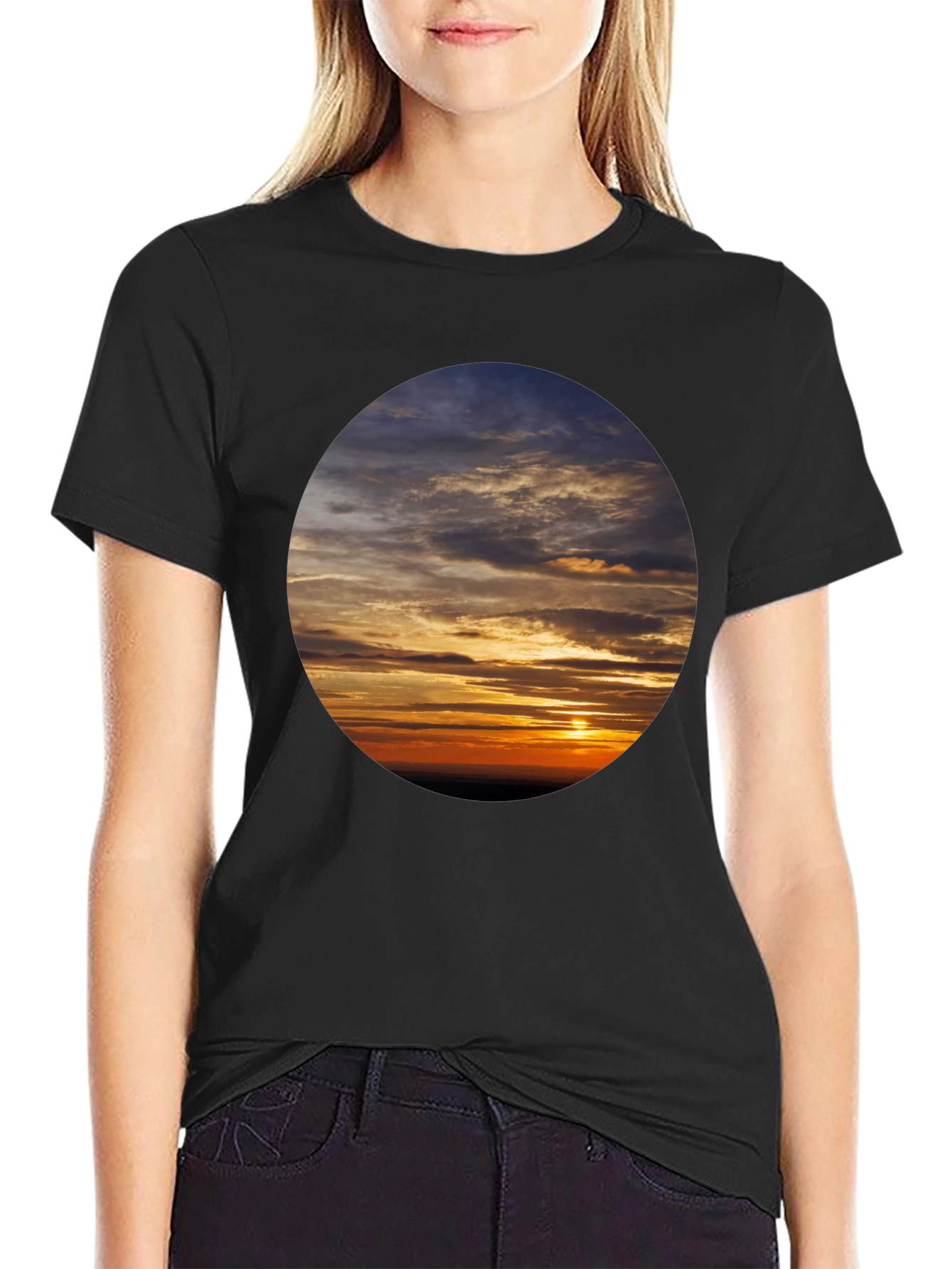 Black Sunset Sky Graphic Tee - Soft Cotton Casual Shirt view 2