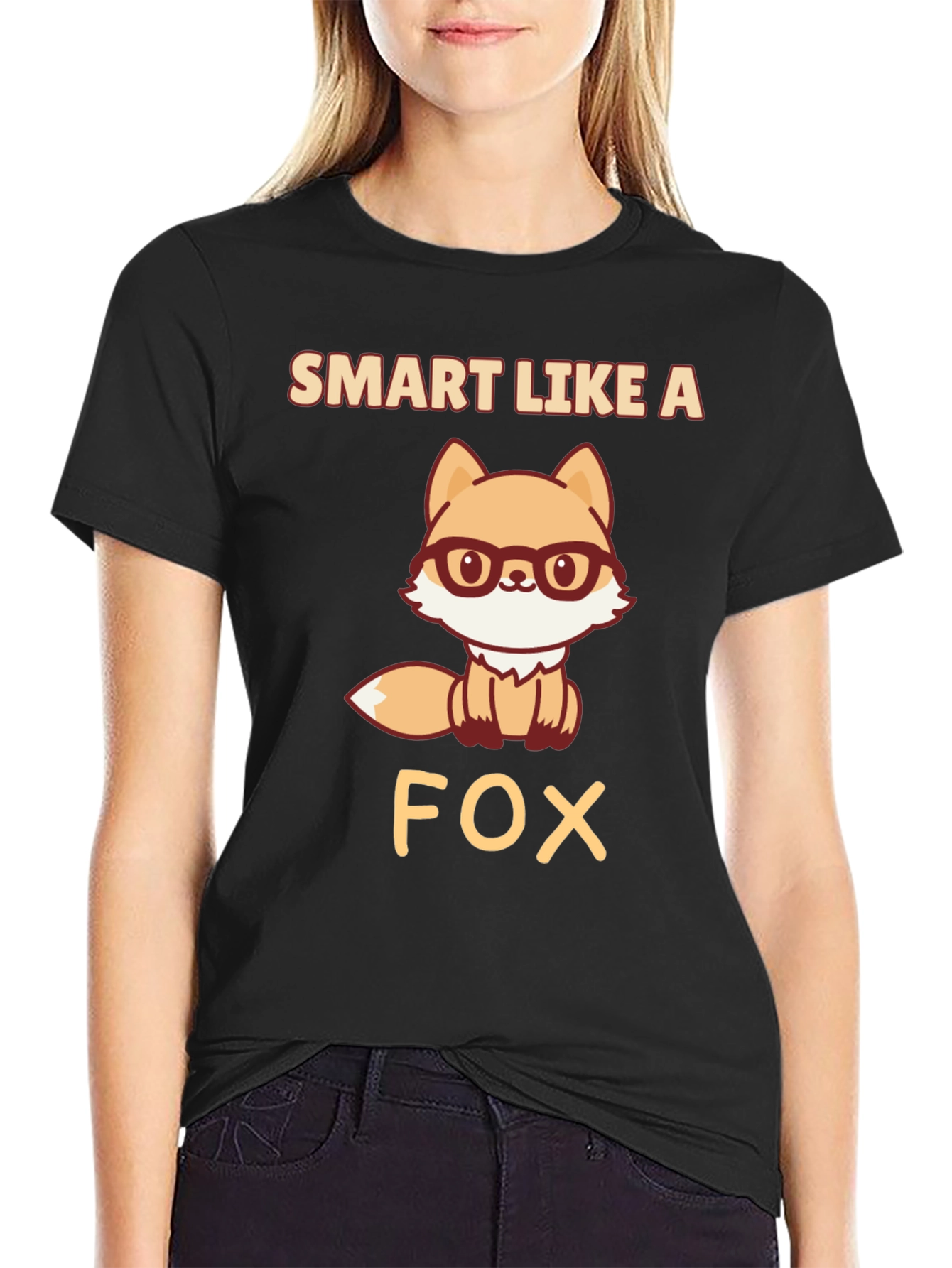 Black Smart Like A Fox T-Shirt, Geeky Animal Tee view 2