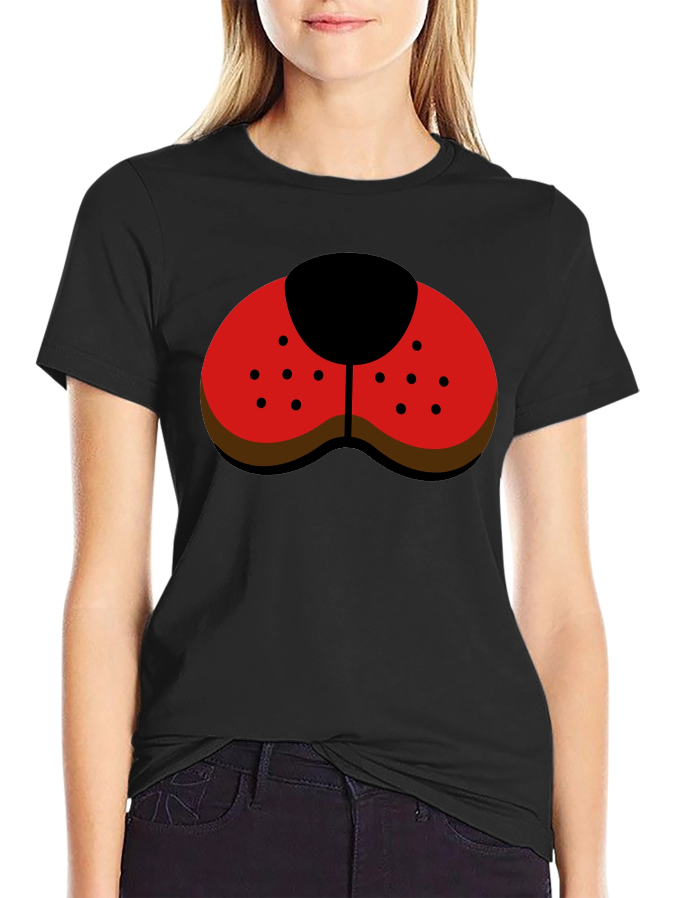 Black Ladybug Nose Graphic Tee - Black Casual Shirt view 2