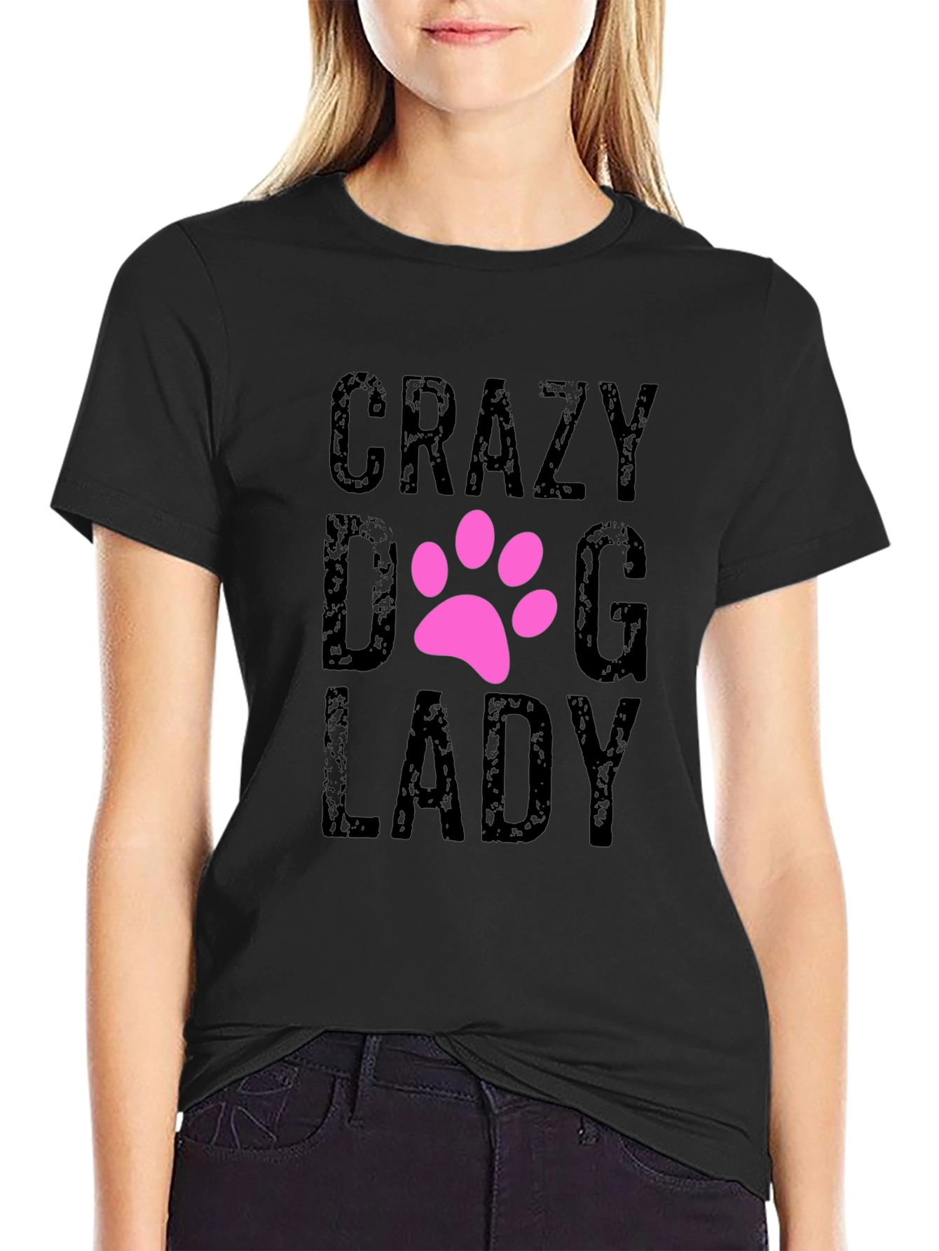 Black Crazy Dog Lady T-Shirt - Cute Pet Lover Tee view 2