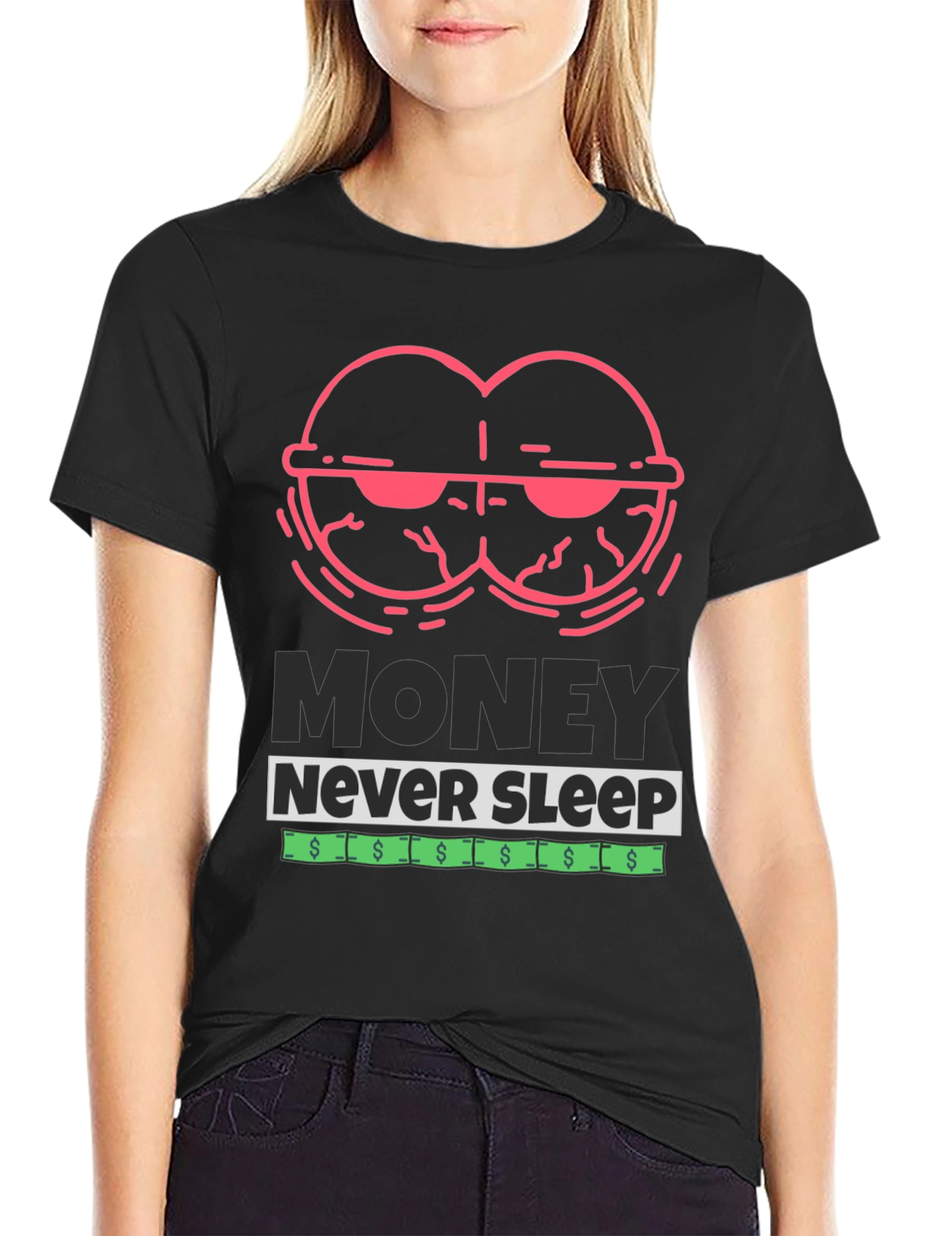 Black Money Never Sleep Graphic T-Shirt view 2