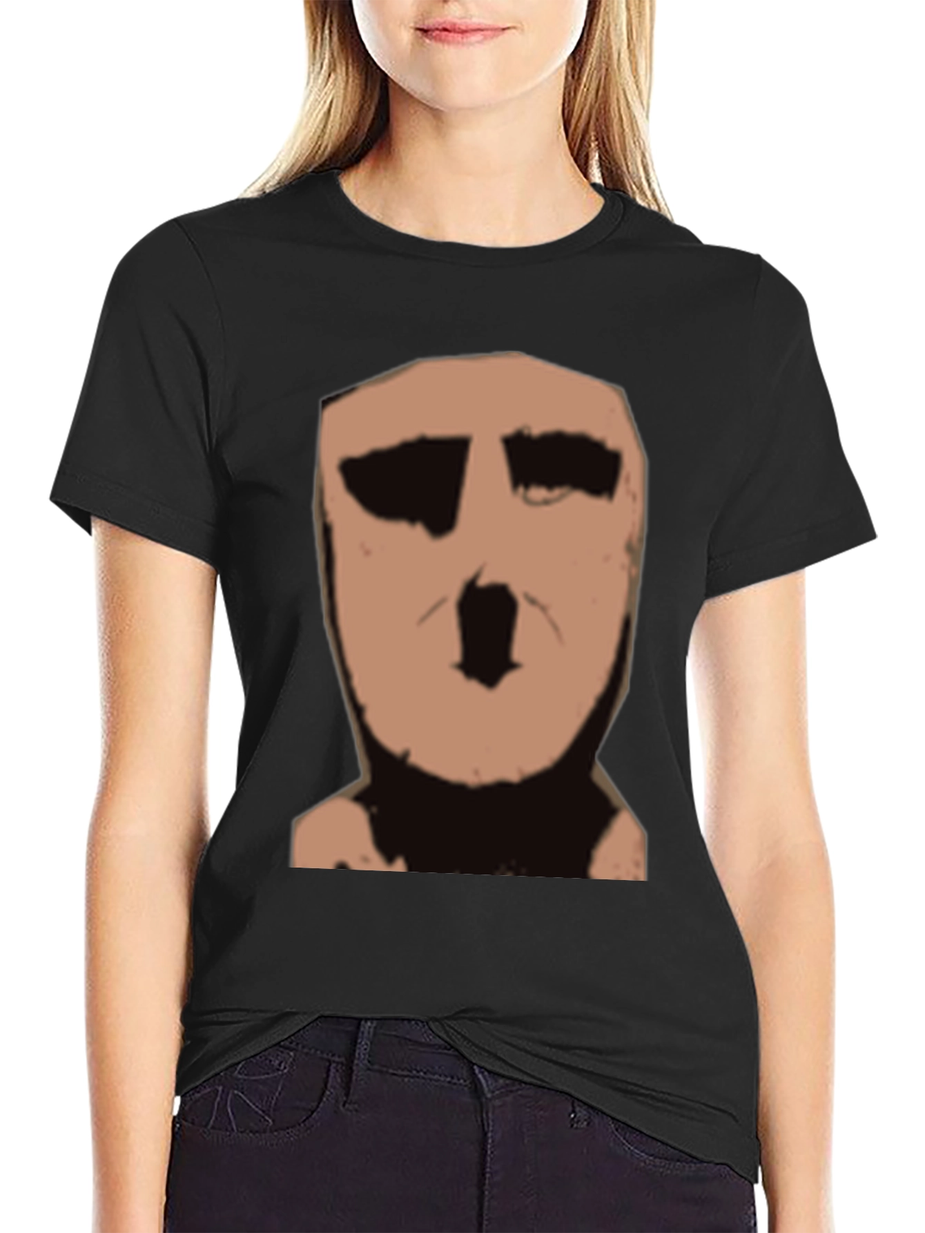 Black Abstract Face Graphic Black T-Shirt view 2
