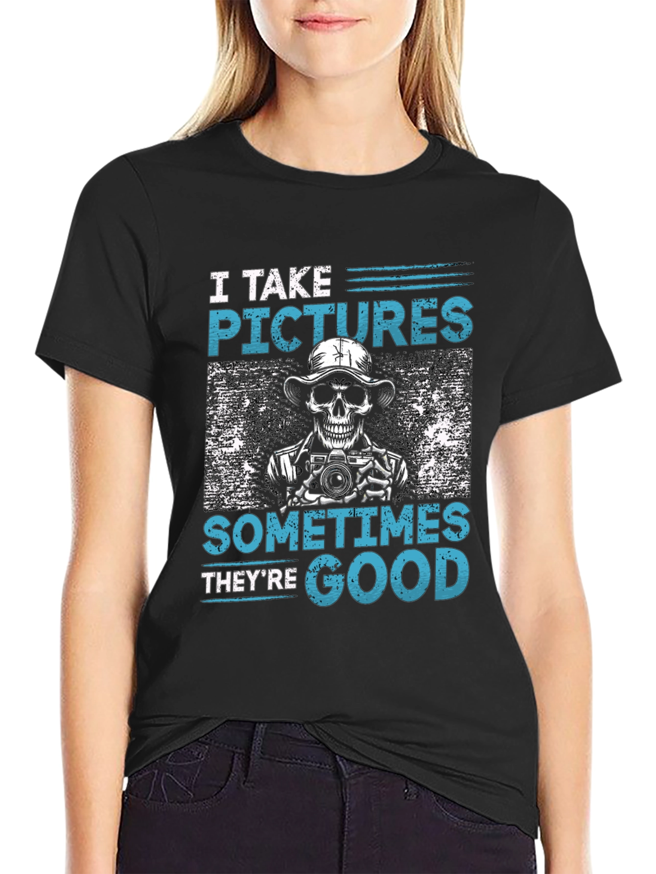 Black Funny Photographer Skeleton Graphic T-Shirt view 2