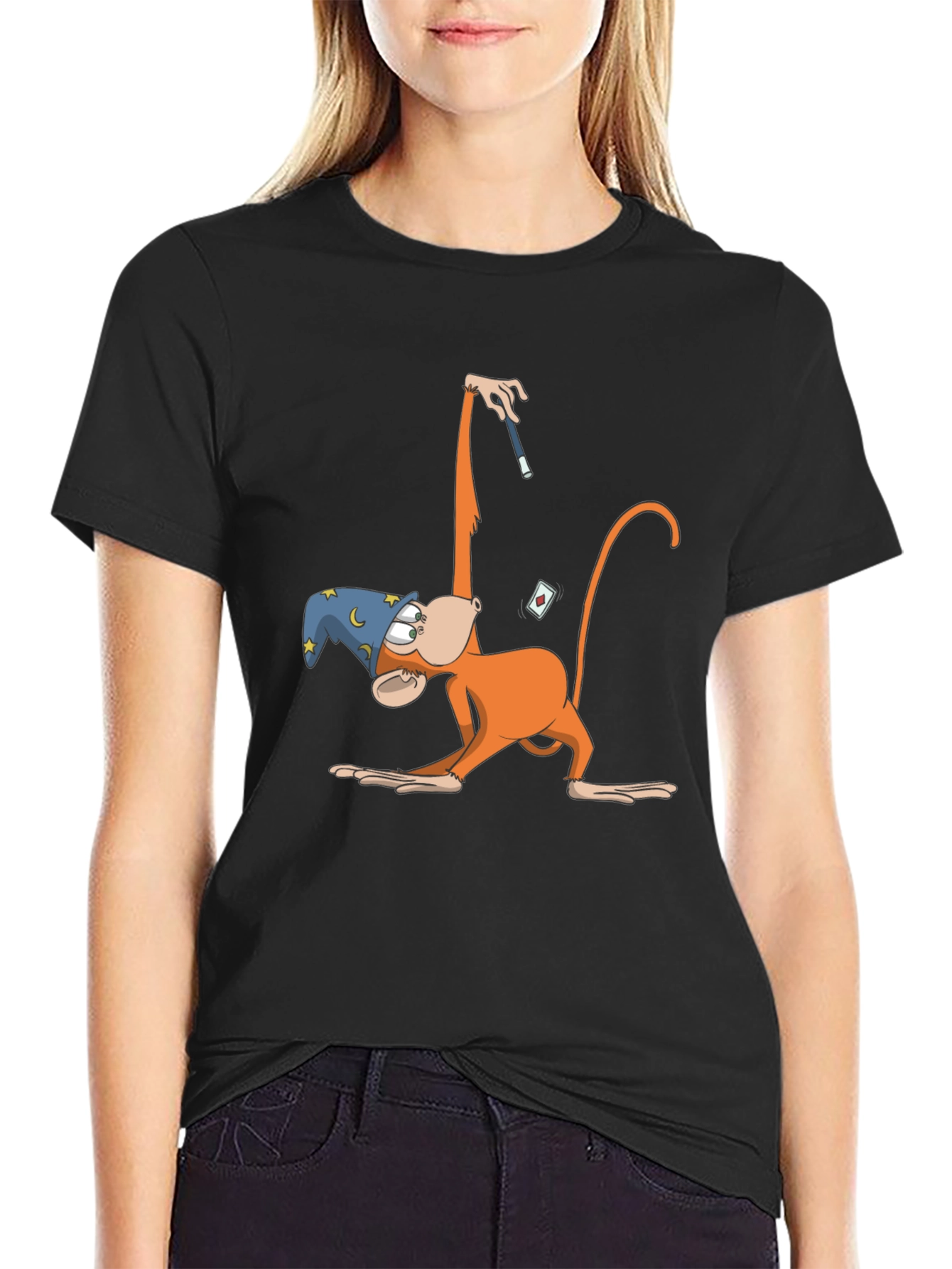 Black Monkey Magician T-Shirt - Funny Cartoon Design view 2