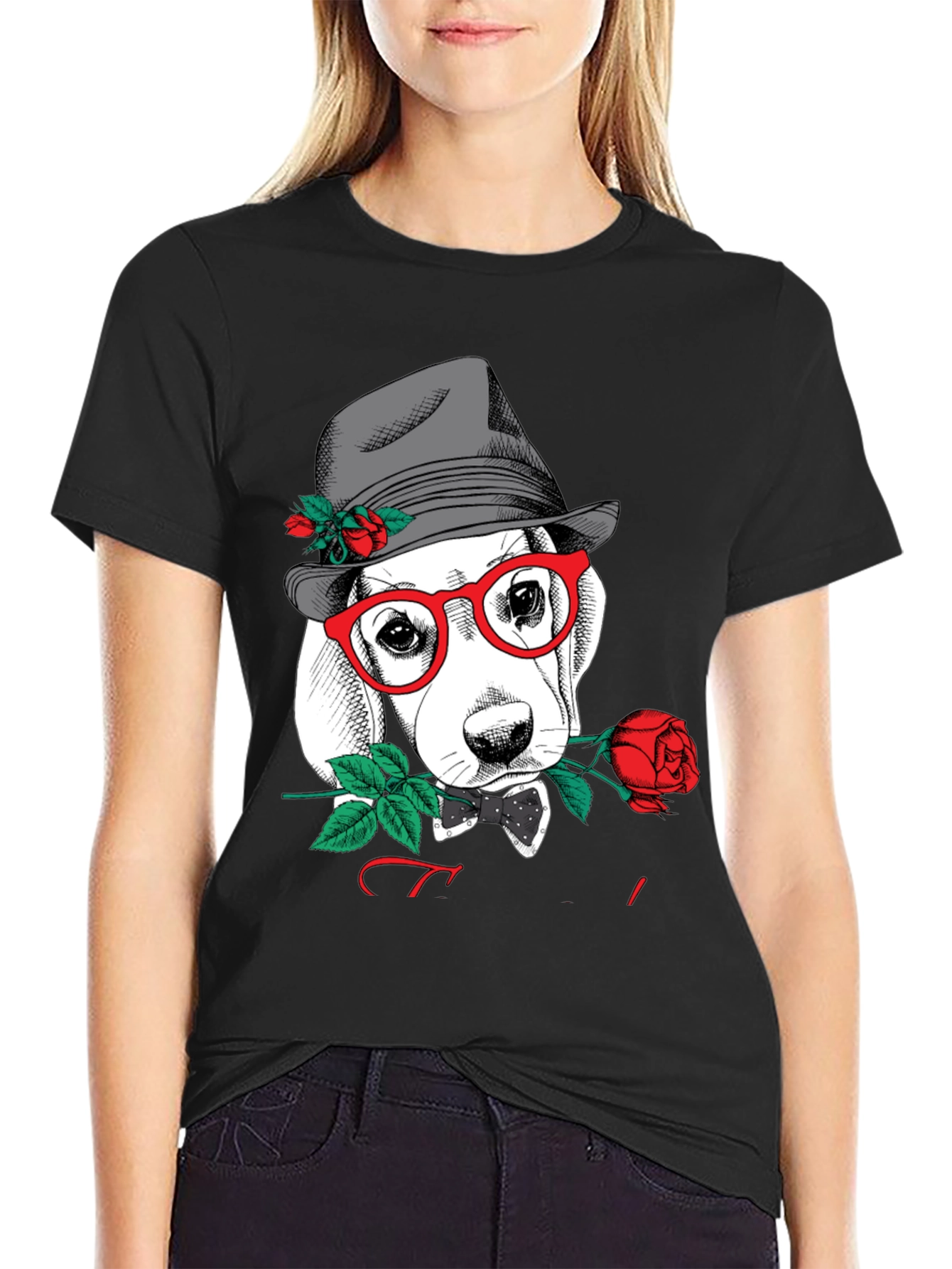Black Dog with Rose Graphic T-Shirt - Stylish Men's Tee view 2