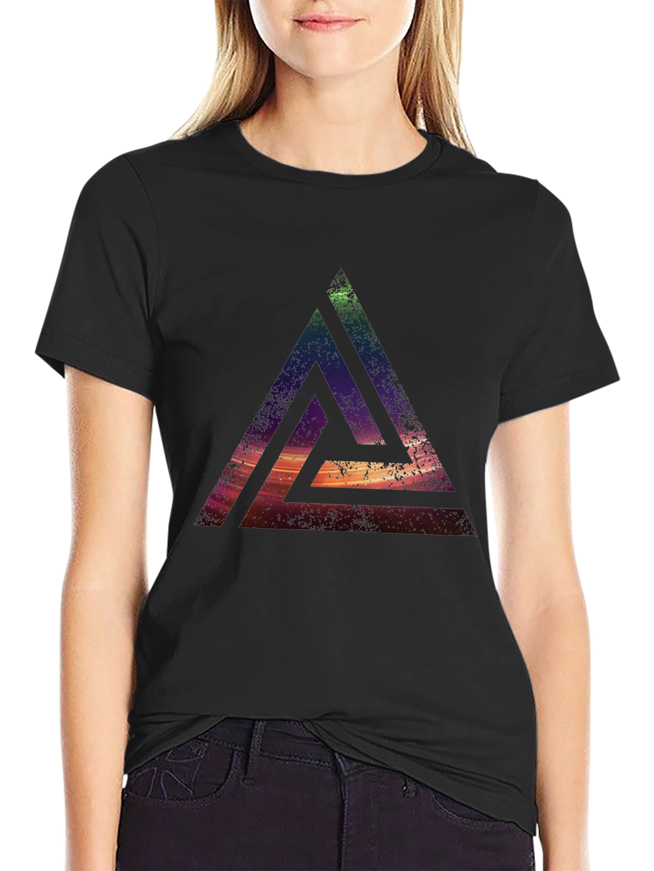 Abstract Triangle Graphic T-Shirt - Casual Black Tee - 2
