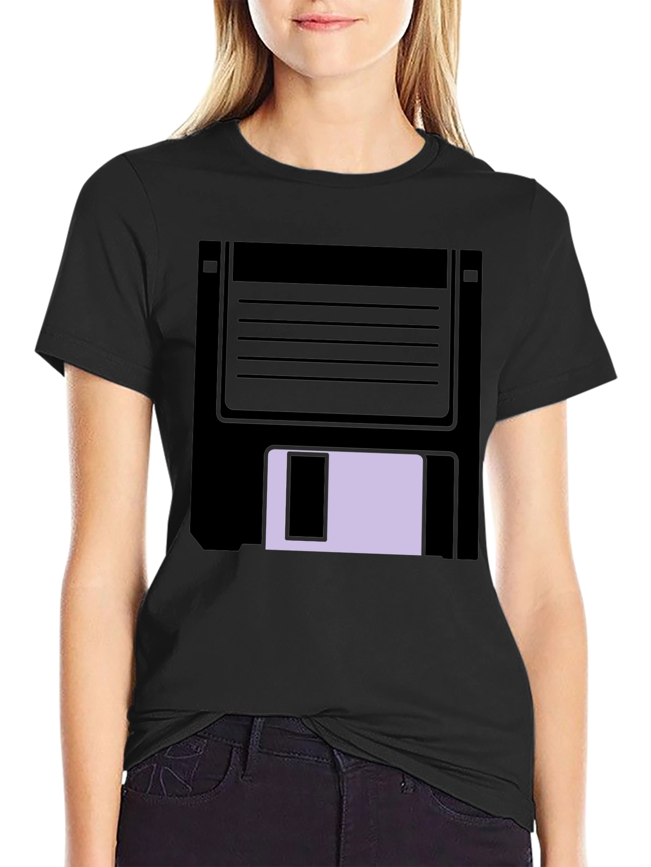 Black Retro Floppy Disk Graphic Tee - Black Casual T-Shirt view 2
