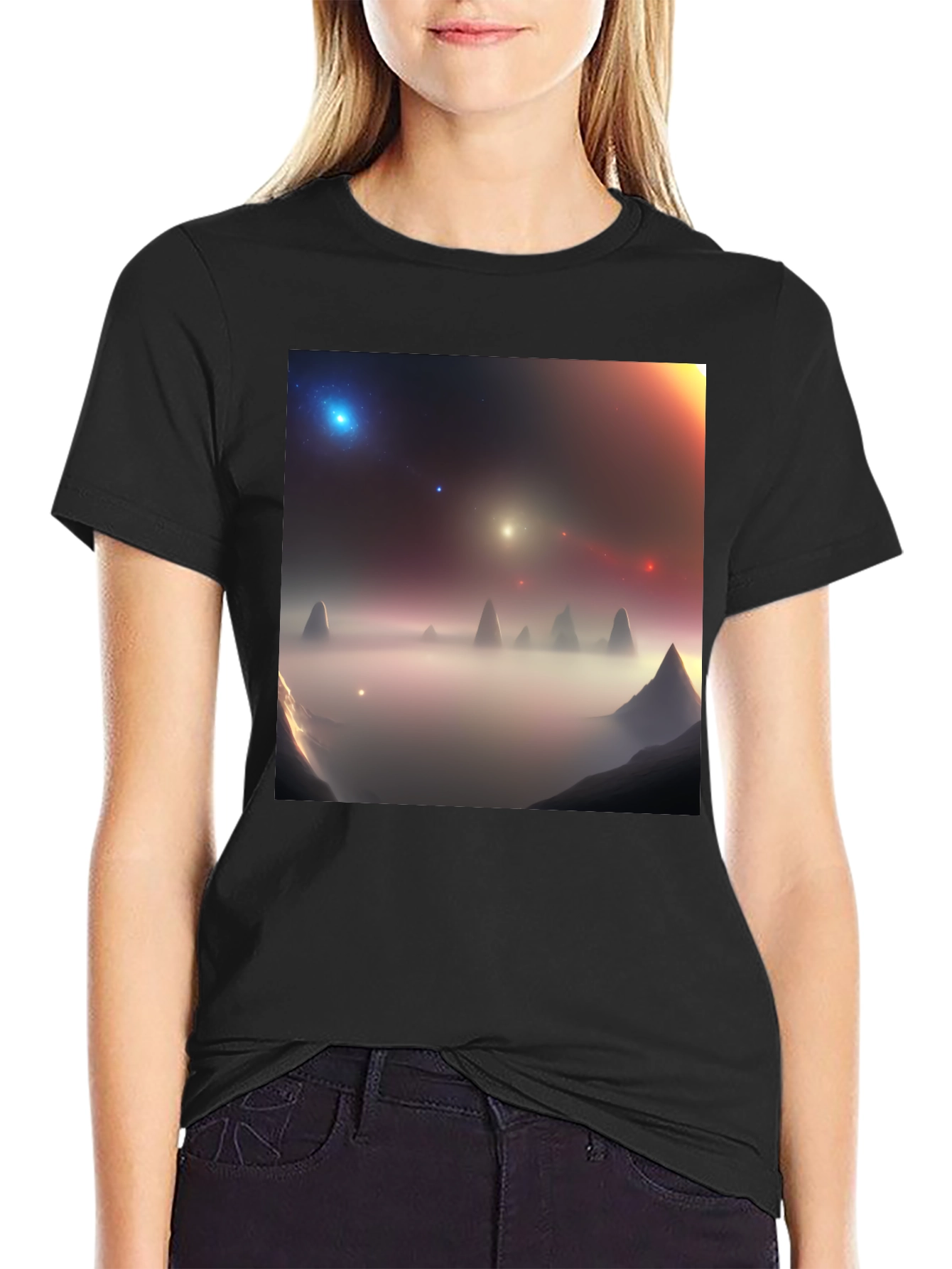 Black Nebula Vista Graphic Tee - Black Cotton Comfort view 2
