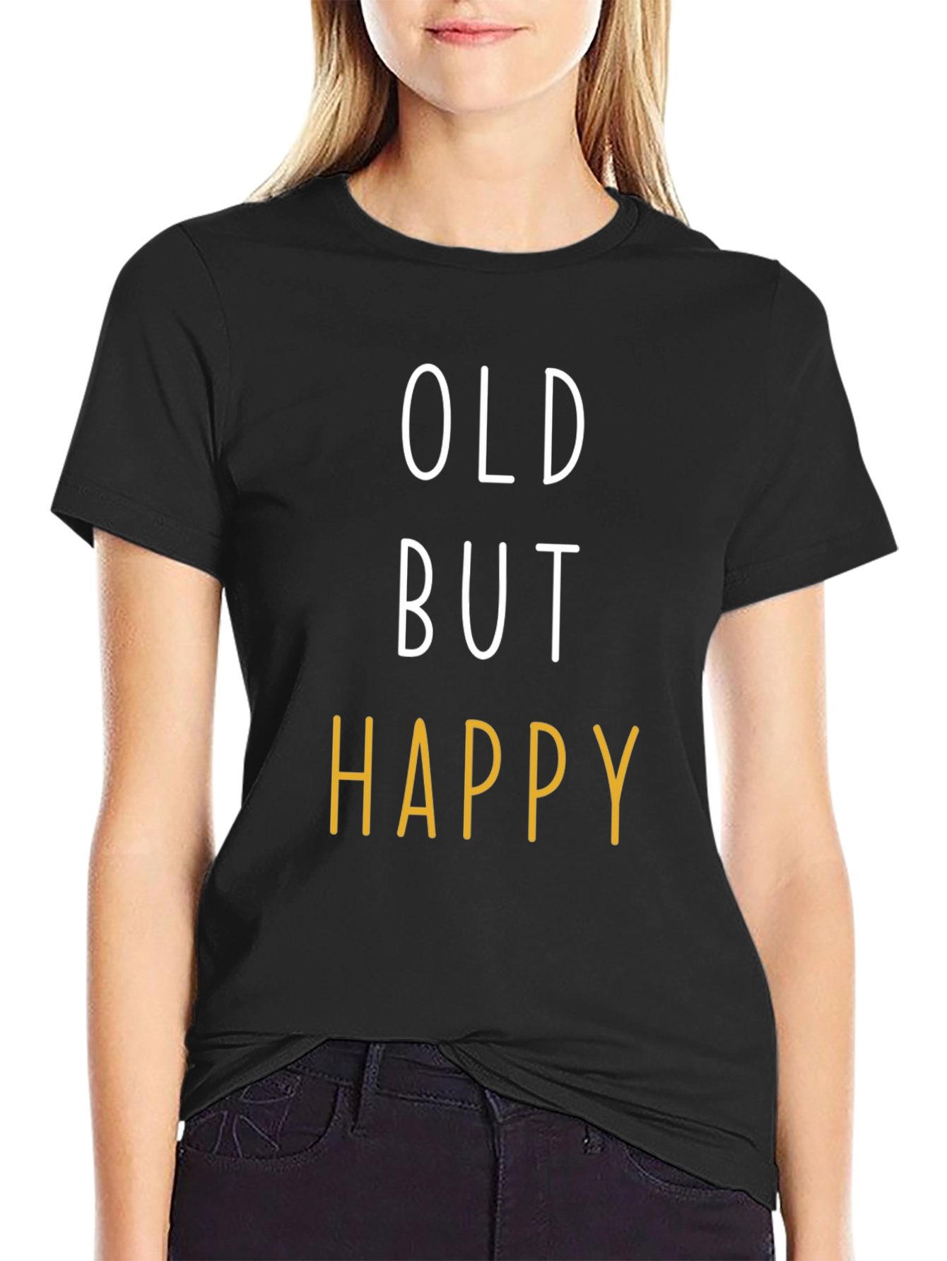 Black Funny "Old But Happy" Graphic T-Shirt view 2