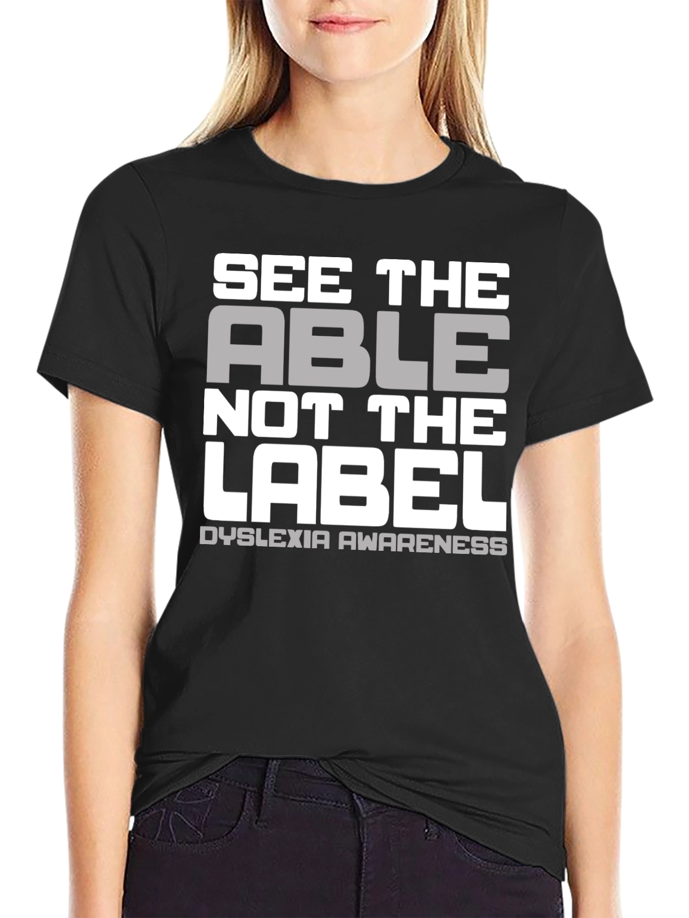Black Dyslexia Awareness T-Shirt - See The Able view 2