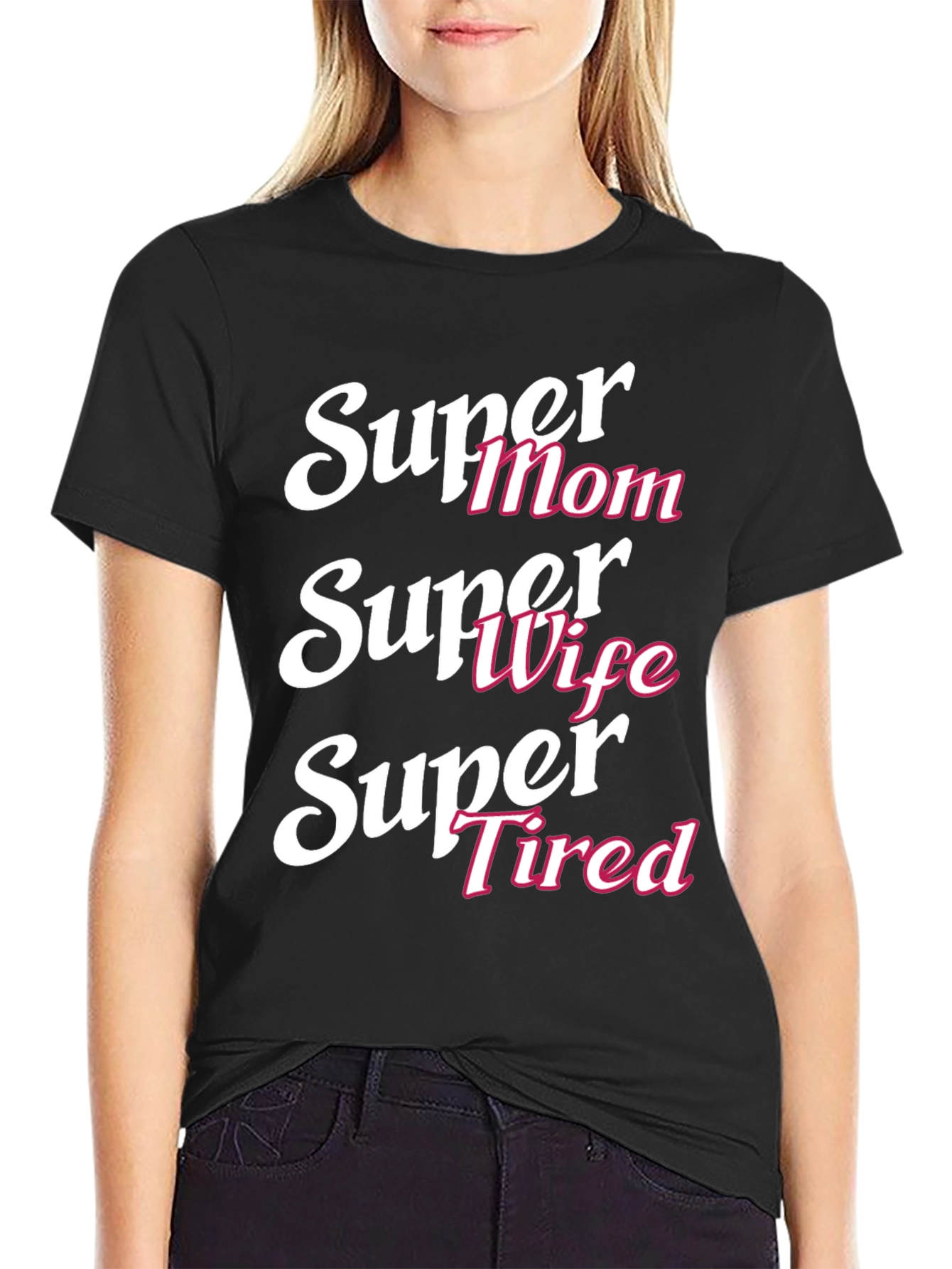 Black Super Mom Wife Tired Graphic T-Shirt view 2