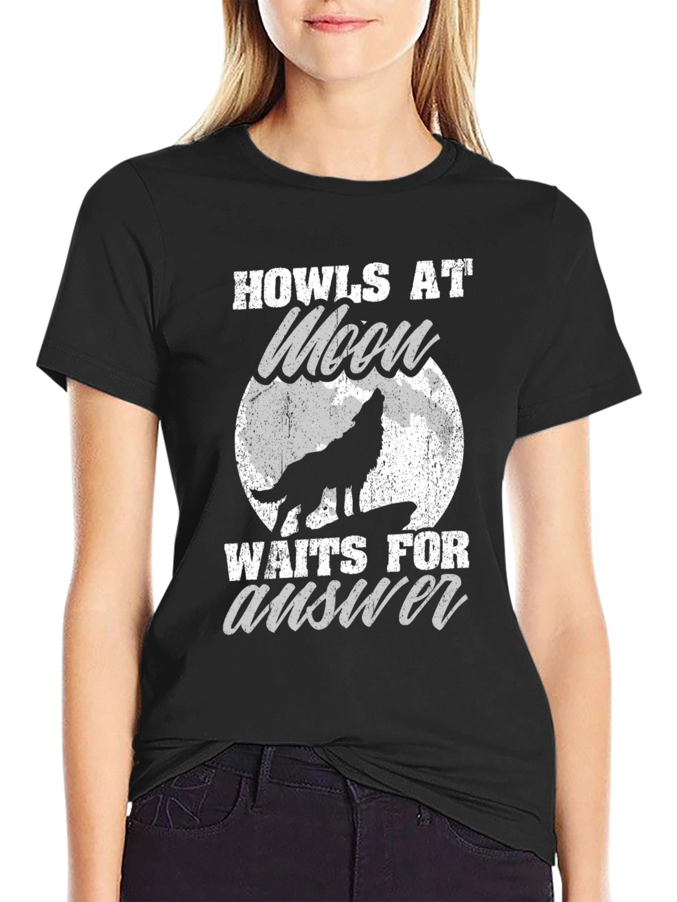 Black Howls at Moon Graphic Tee - Black Cotton T-Shirt view 2