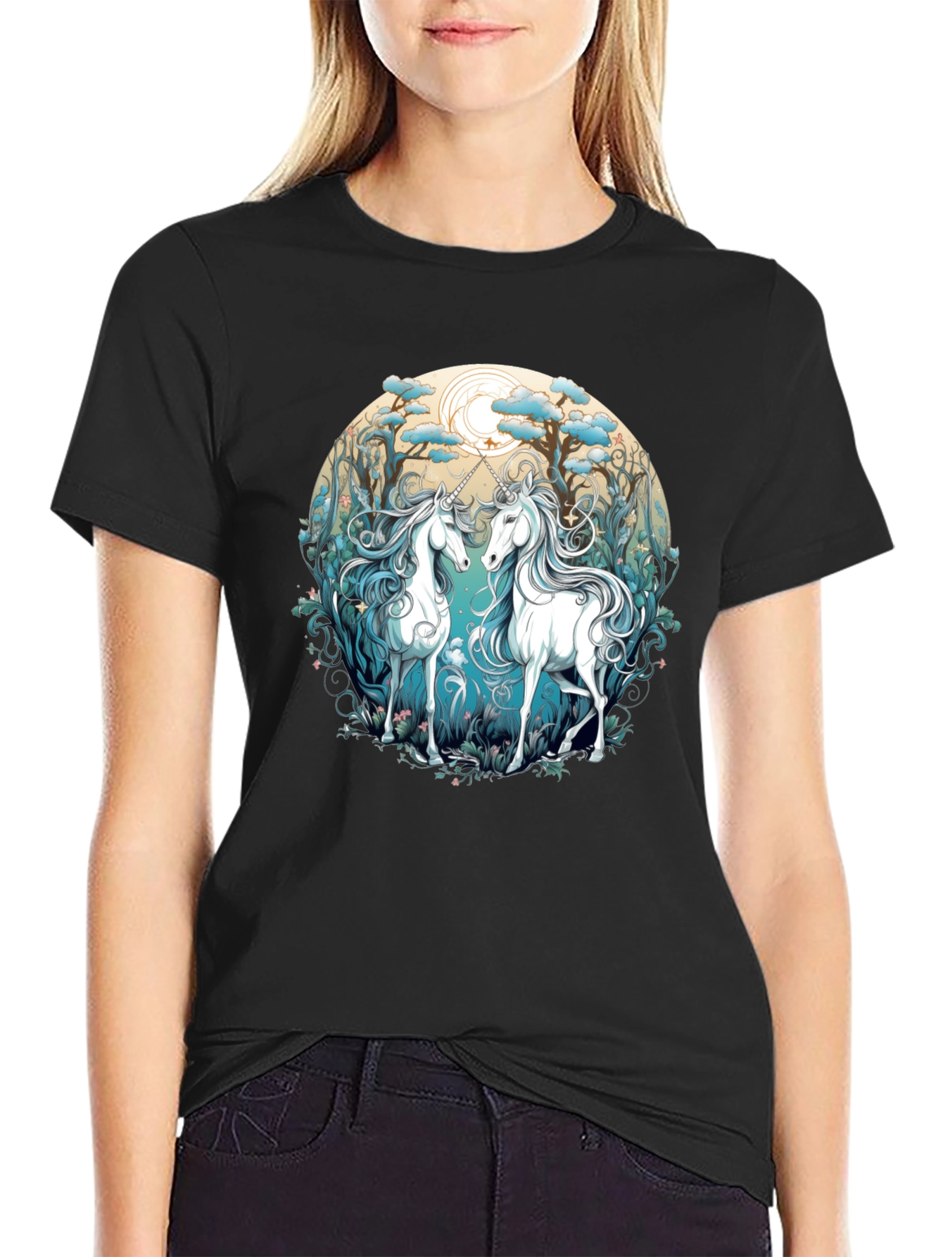Black Unicorns Graphic T-Shirt - Men's Black Tee view 2