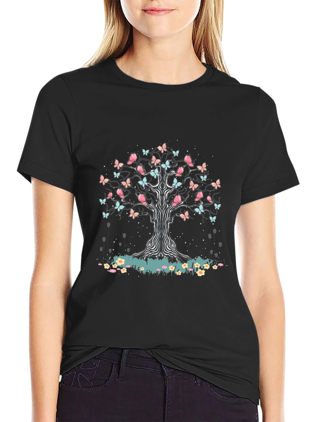 Black Butterfly Tree Graphic Tee view 2