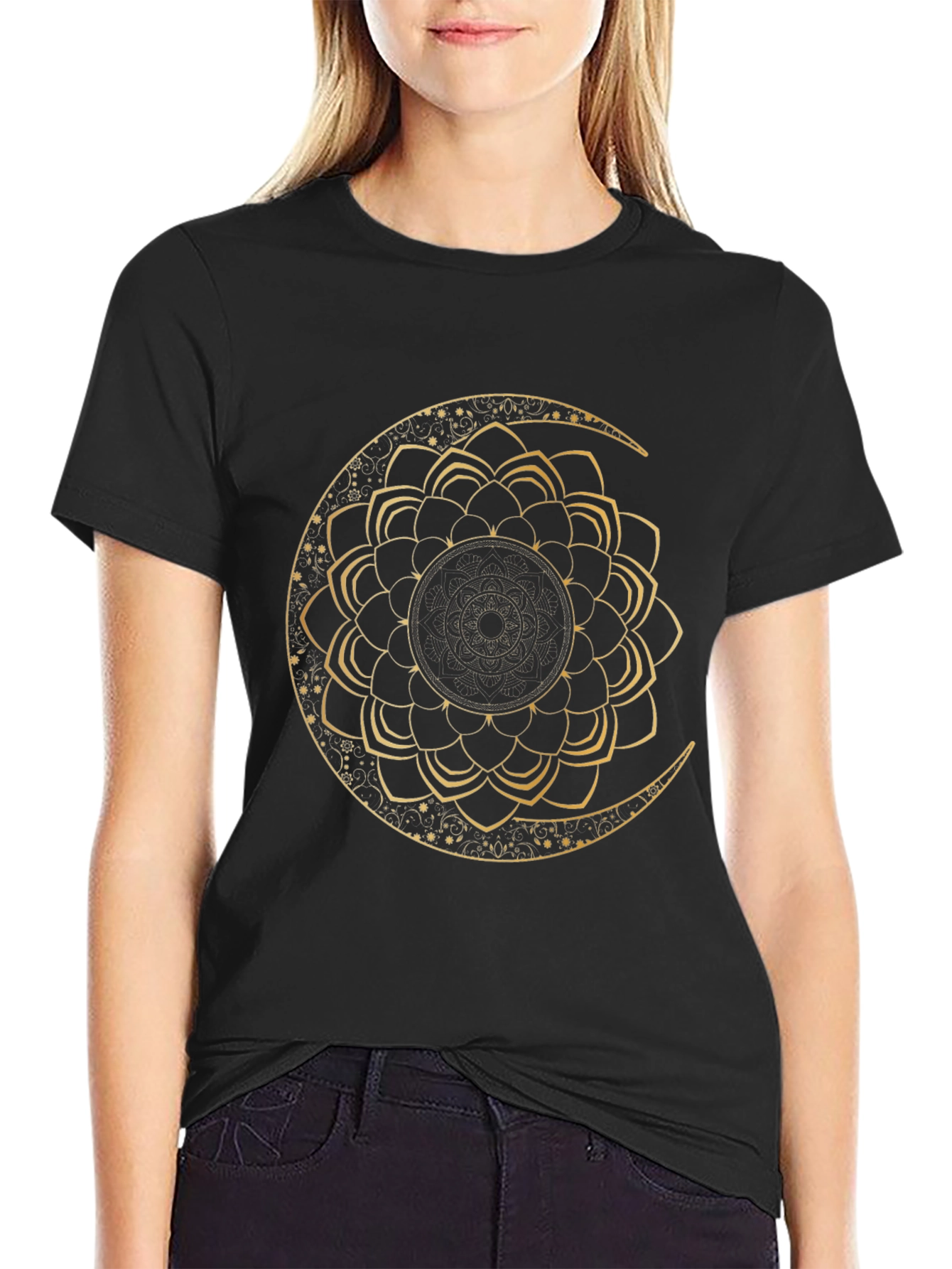 Black Moon Mandala Graphic Tee - Black view 2