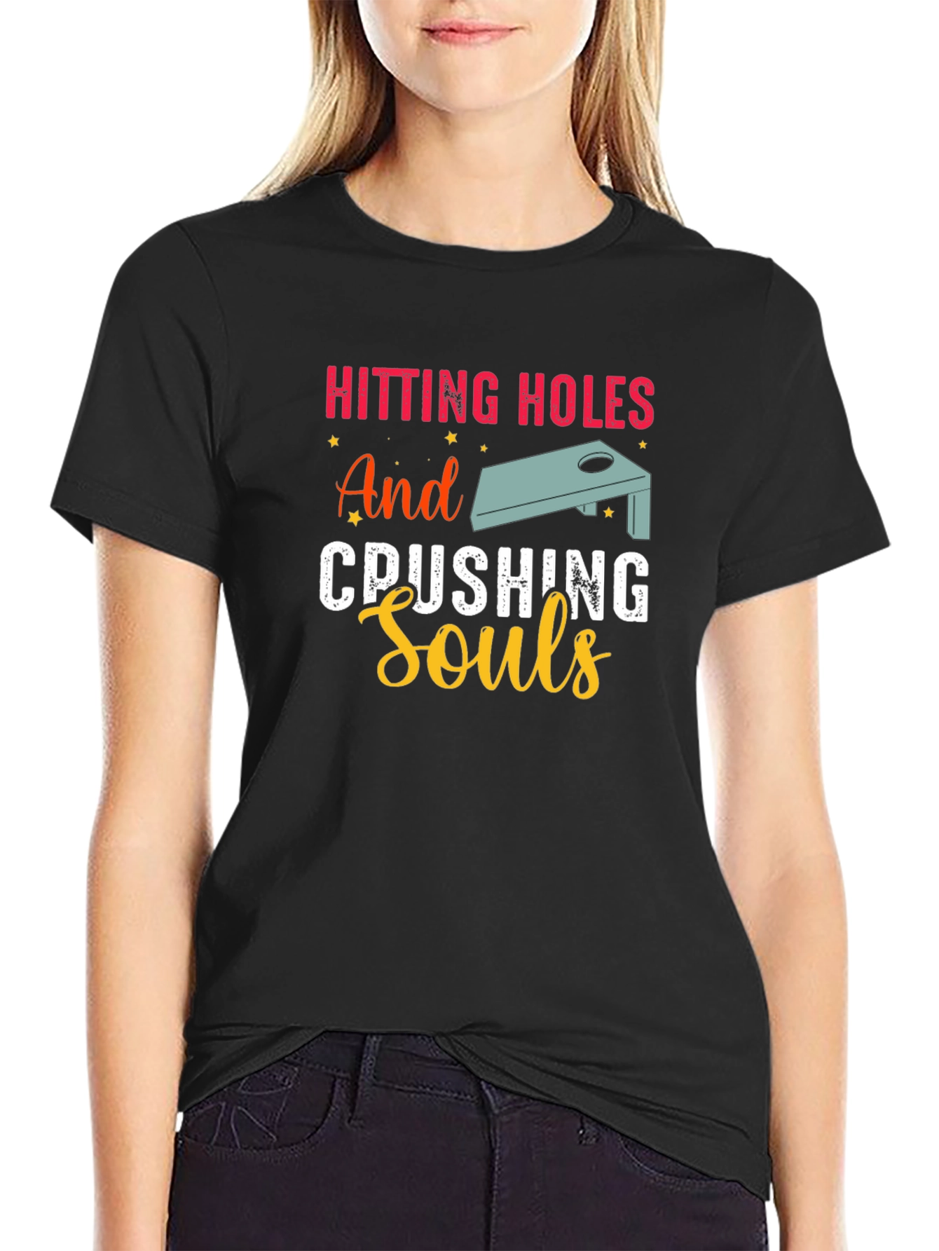 Black Hitting Holes and Crushing Souls Black T-Shirt view 2