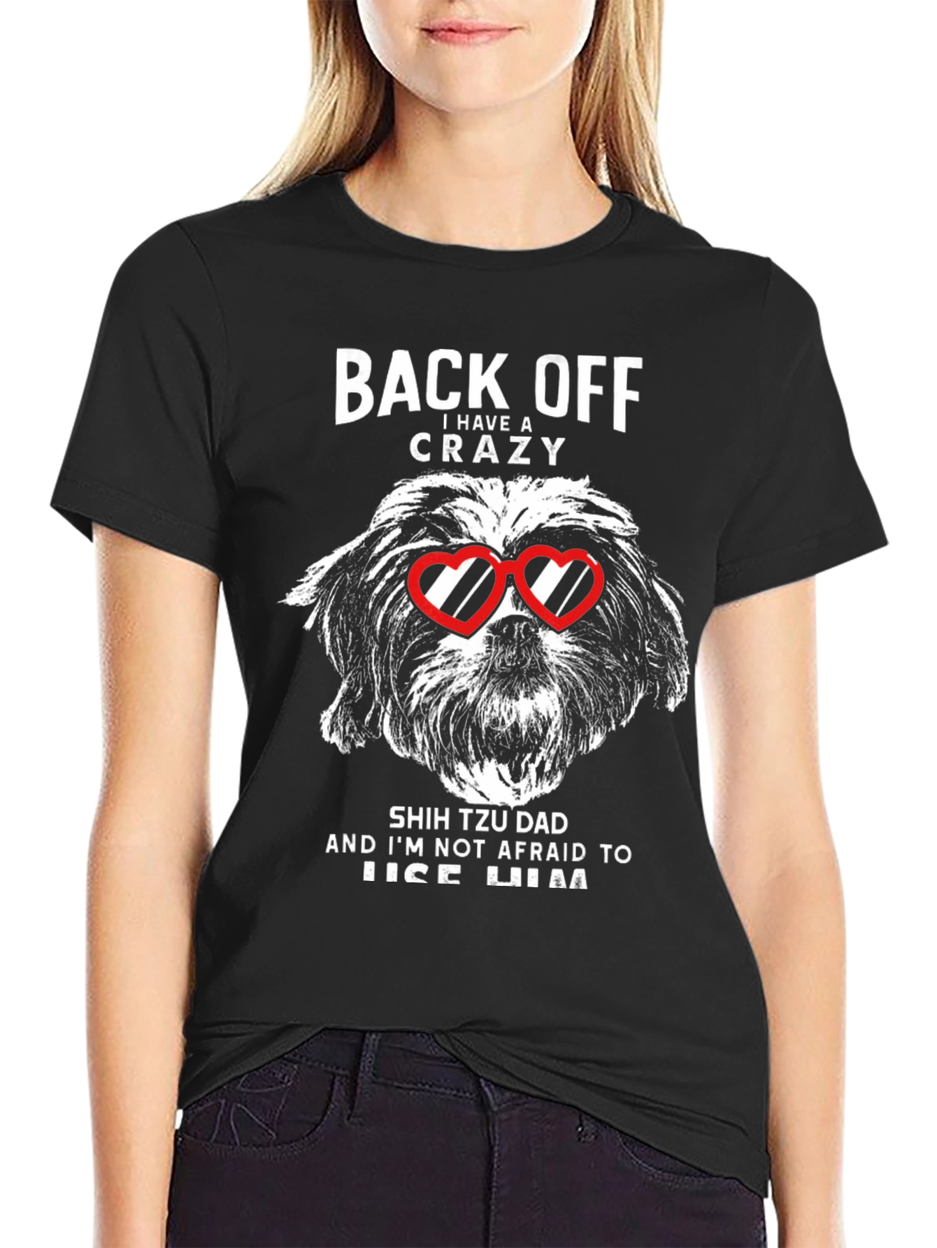 Black Crazy Shih Tzu Dad Graphic T-Shirt view 2