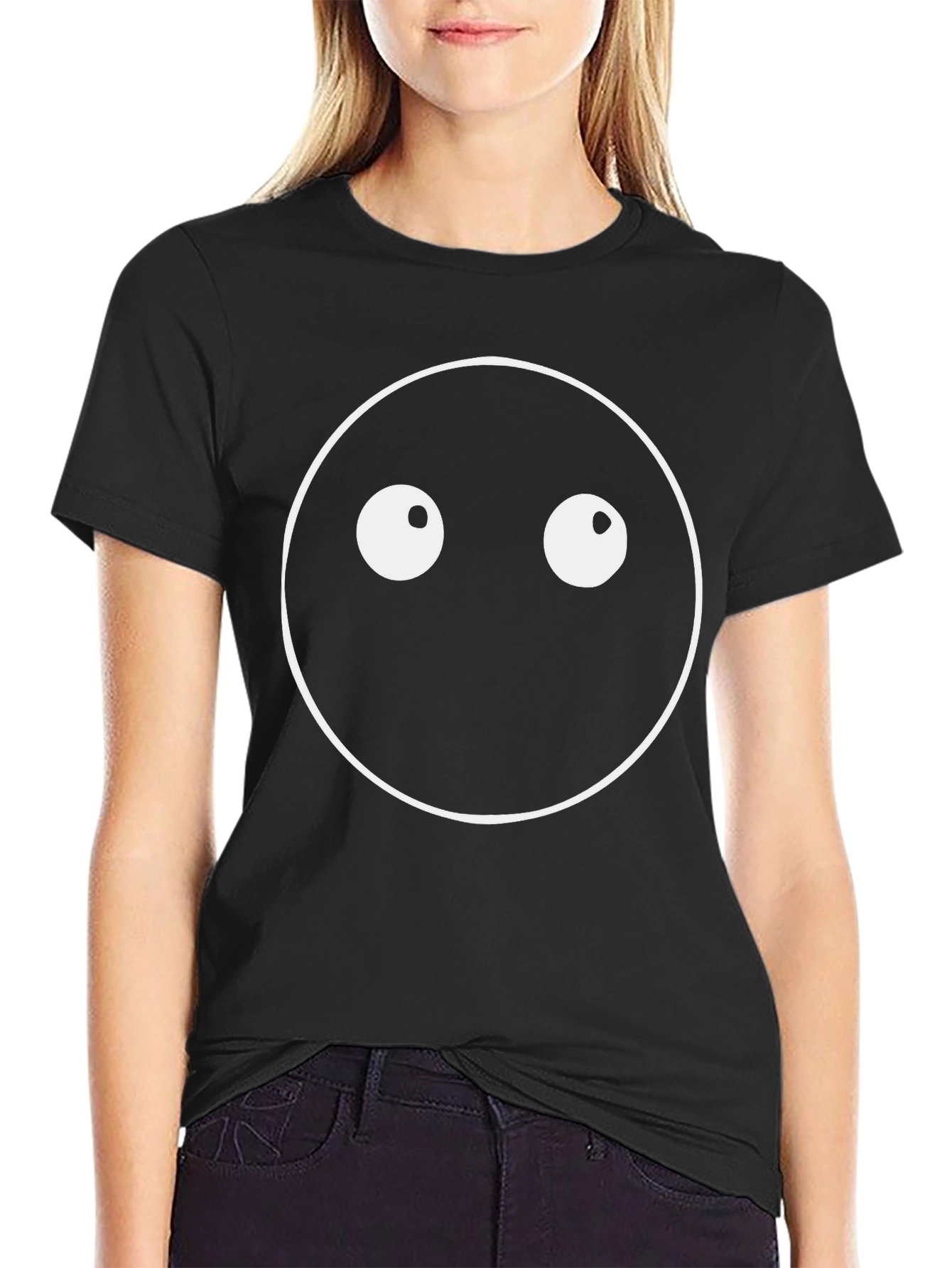 Black Funny Googly Eyes Graphic Black T-Shirt view 2