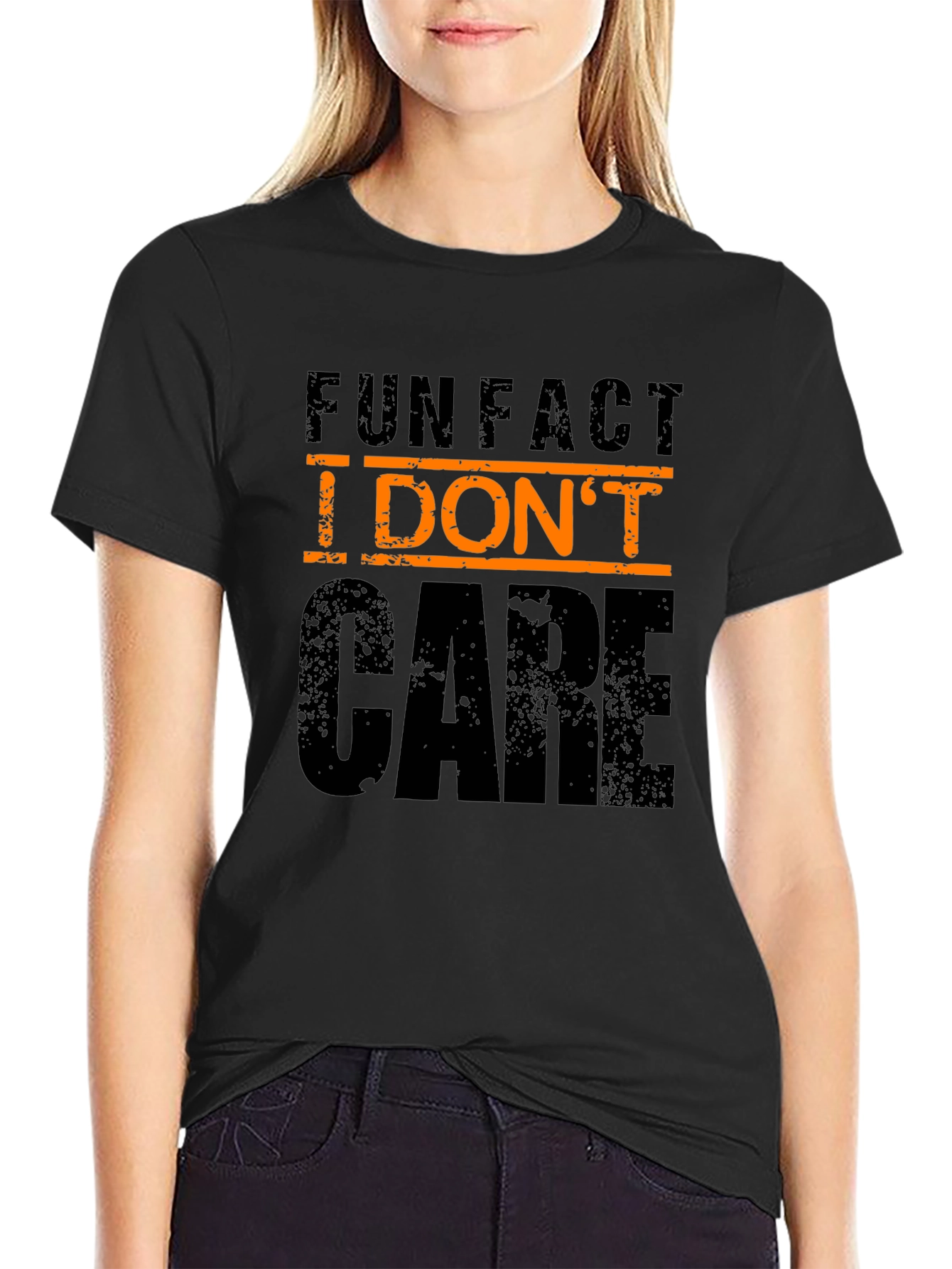 Black Fun Fact I Don't Care Graphic Tee - Black Casual T-Shirt view 2