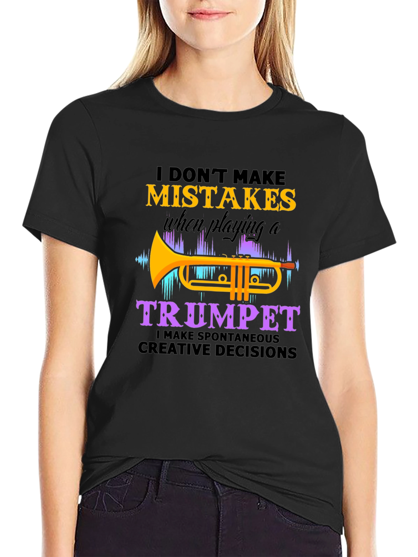 Black Funny Trumpet Player T-Shirt - I Don't Make Mistakes view 2