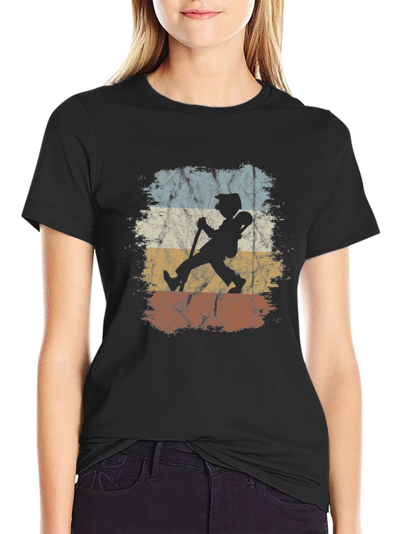 Black Retro Hiker Graphic Tee - Vintage Style Men's T-Shirt view 2