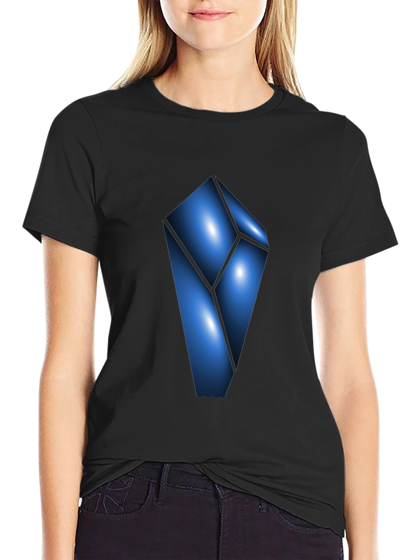 Black Abstract Blue Crystal Graphic T-Shirt - Modern Design view 2
