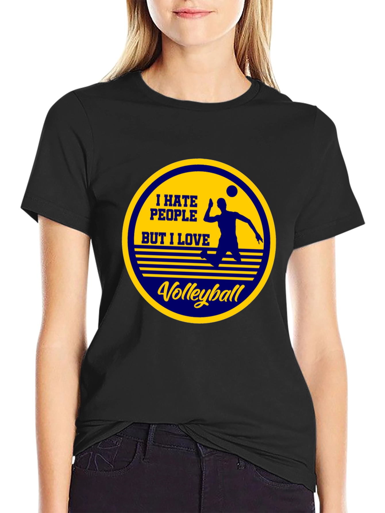 Black Volleyball Lover Tee - I Hate People But I Love Volleyball view 2