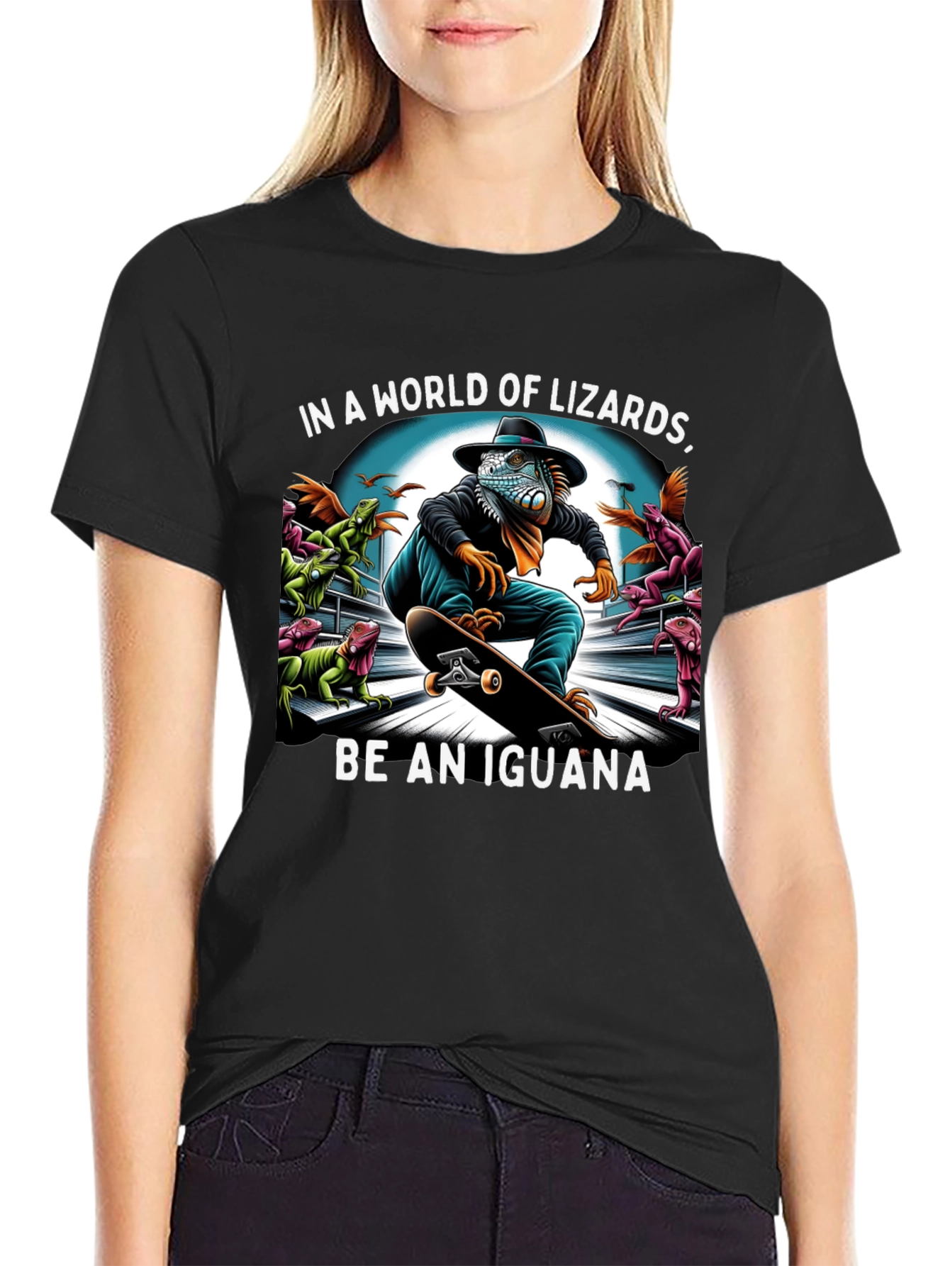 Black Iguana Skateboard T-Shirt - Be an Iguana! view 2