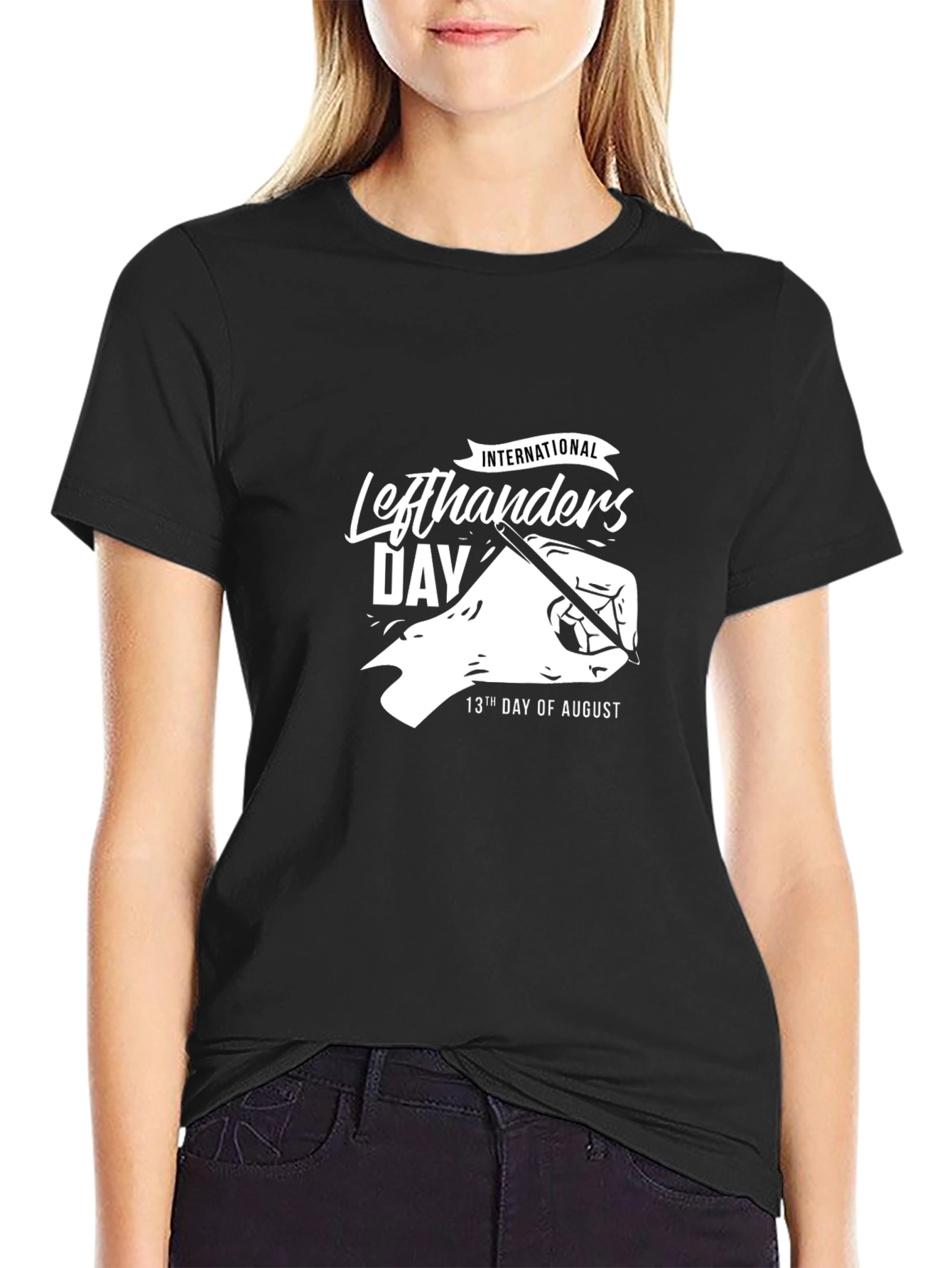 Black International Lefthanders Day T-Shirt - August 13th Tee view 2