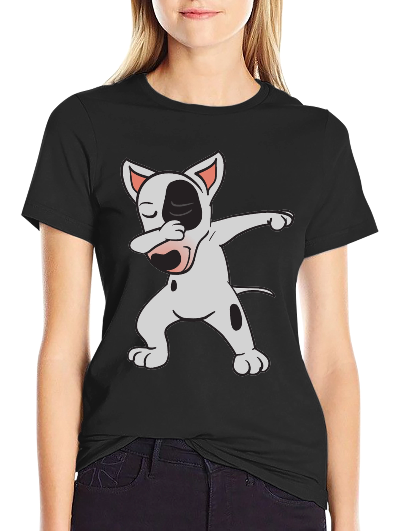 Black Dabbing Bull Terrier Graphic Tee view 2